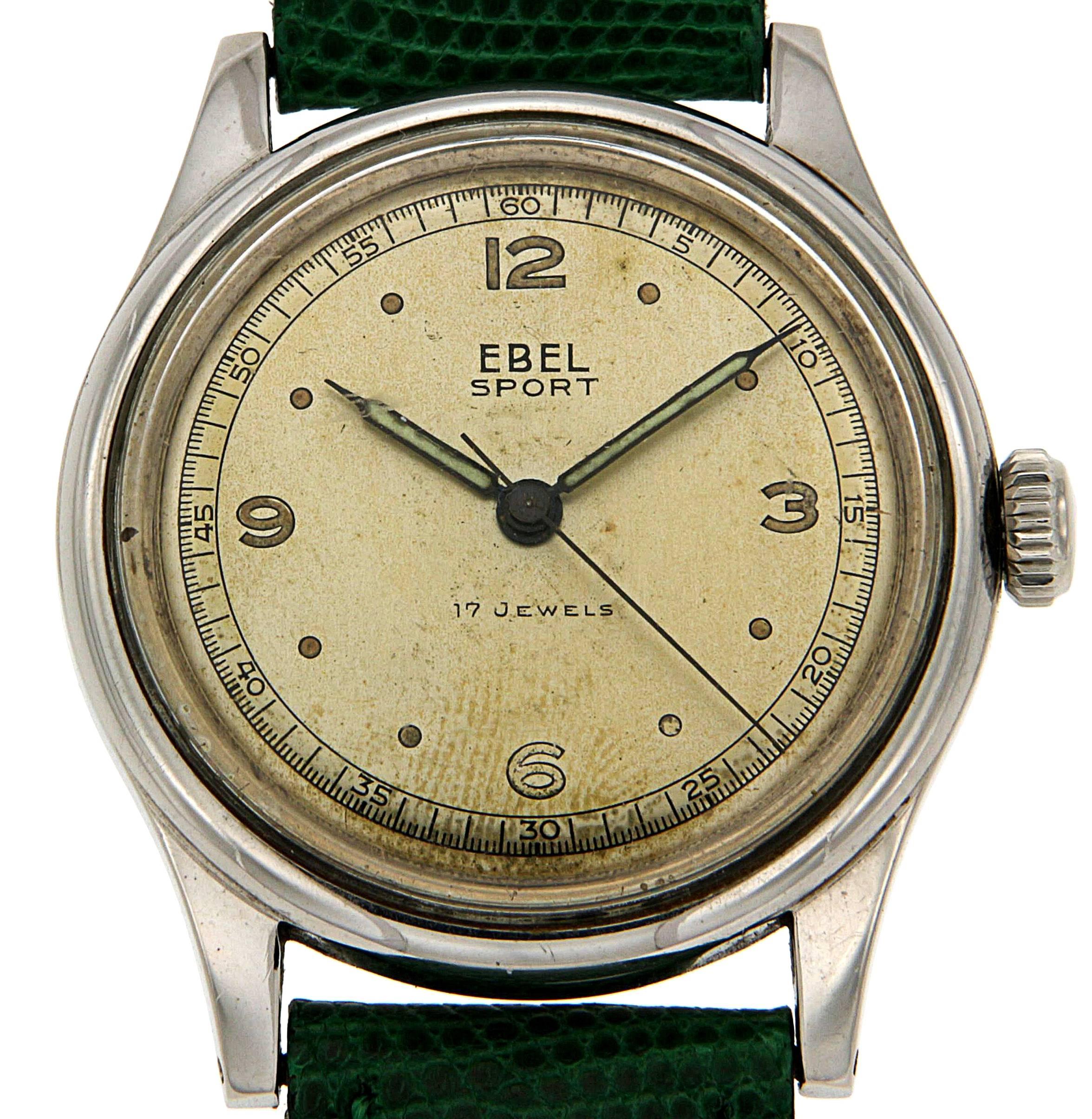 Ebel Stainless Steel  Wristwatch Circa 1950s, diameter 34 mm.
The last servicing was made about 6 years ago, if the customer asks for a new servicing before shipping, it will cost Euro 150.00 in addition to the list price.
Ready for delivery. It can