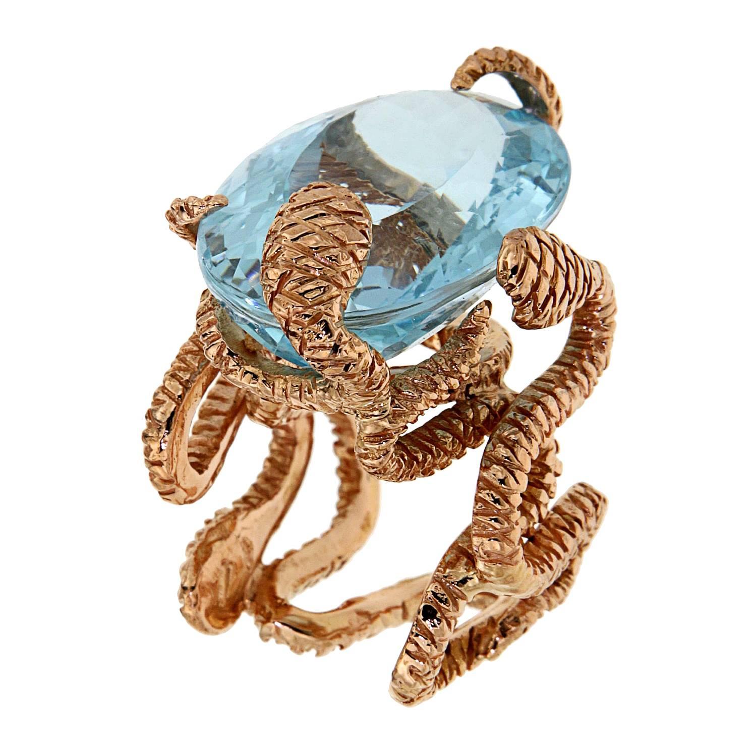 Rose Gold Blue Topaz Cocktail Statement Ring Handcrafted in Italy Botta Gioielli