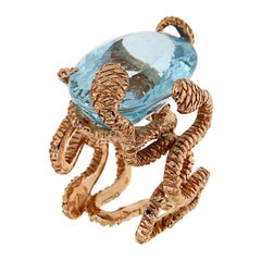 Rose Gold Blue Topaz Cocktail Statement Ring Handcrafted in Italy Botta Gioielli