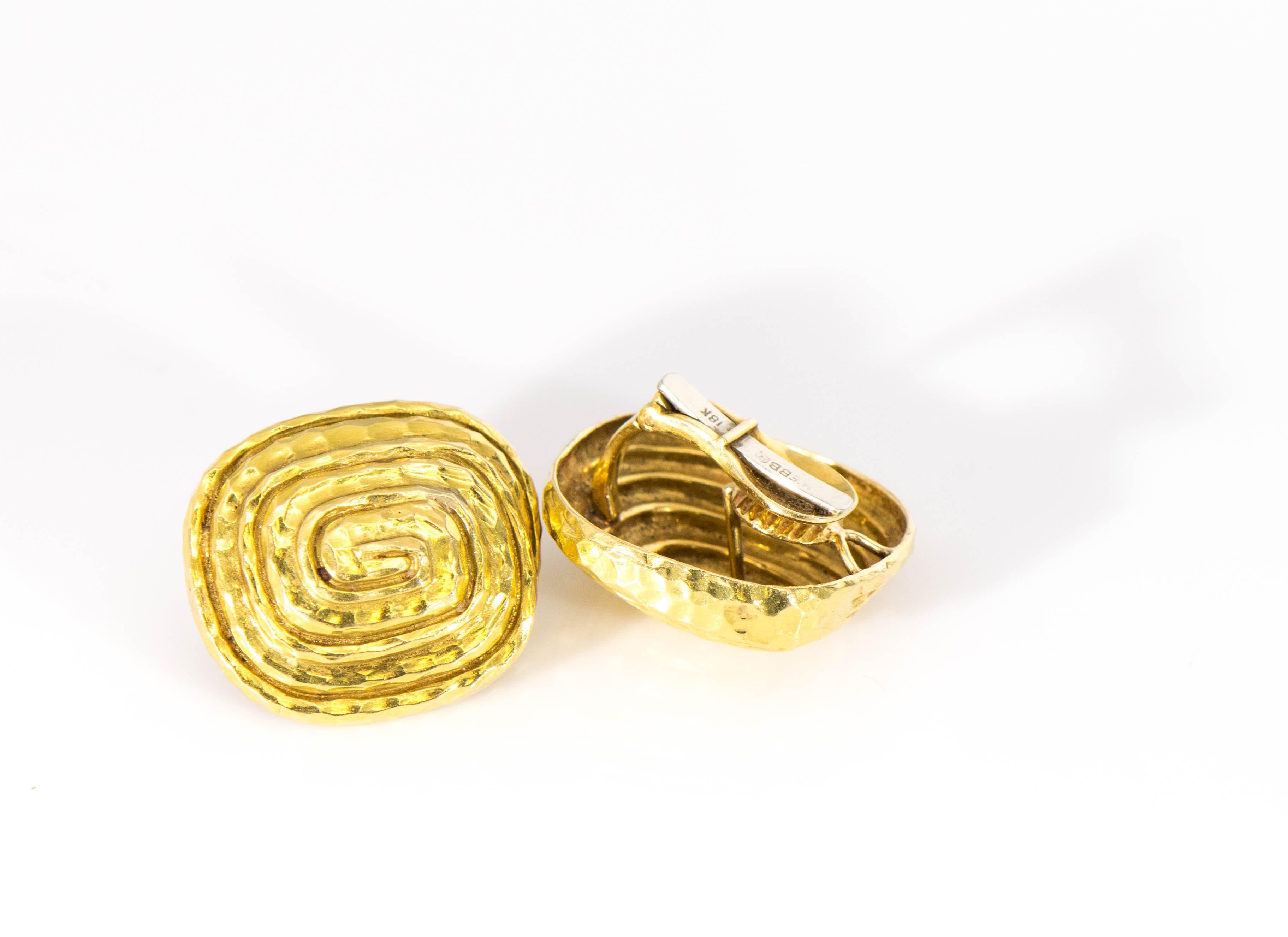Retro David Webb Earrings Square 18 Karat Yellow Gold