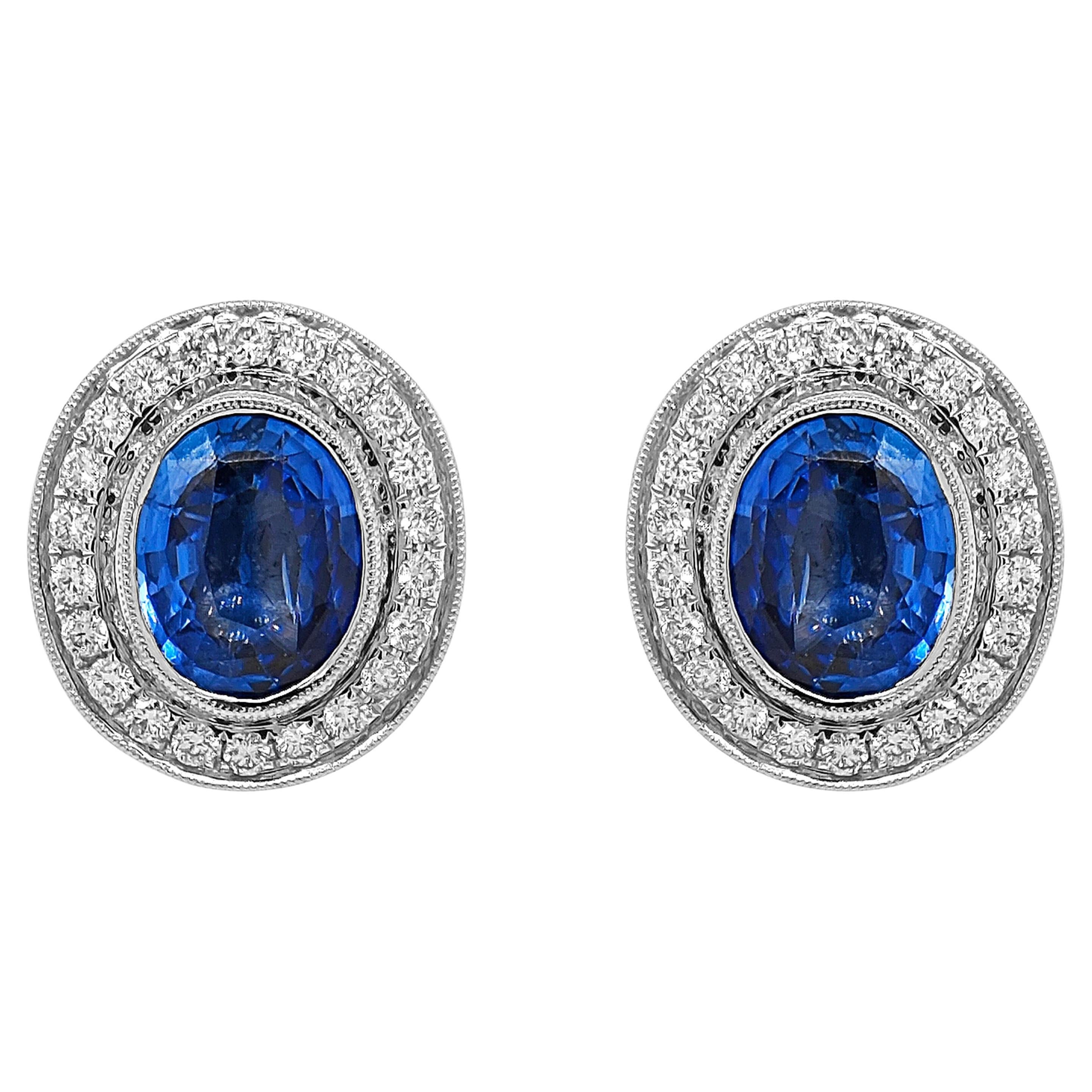 5.82 Carats Sapphire and White Diamond White Gold Earrings