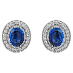 Boucles d'oreilles en or blanc 5.82 carats, saphirs et diamants blancs