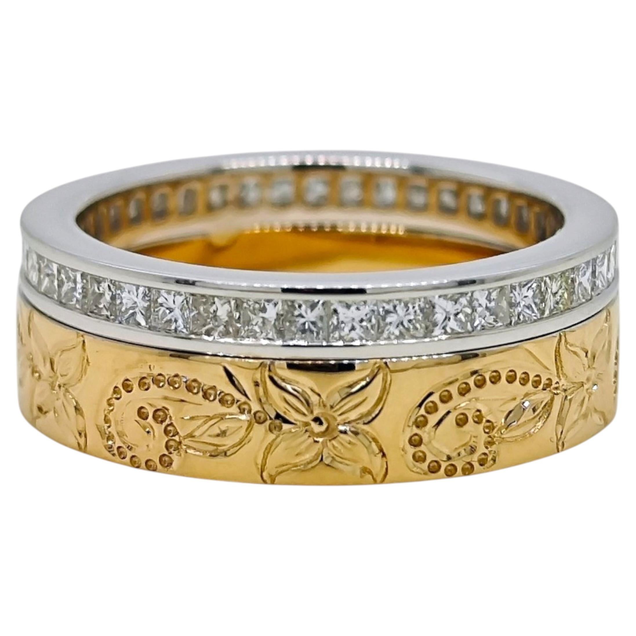 1.29 Carat Diamond Yellow and White Gold Ring For Sale