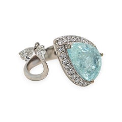 Bague en or blanc sertie d'une tourmaline Paraíba certifiée GU de 13,97 carats, taillée en poire et d'un diamant