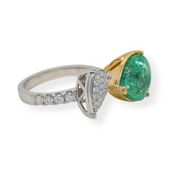 3.89 Carat Paraiba Tourmaline Round Diamond White and Yellow Gold Ring