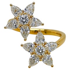 1.84 Carat Pear and Round Diamond Yellow Gold Ring