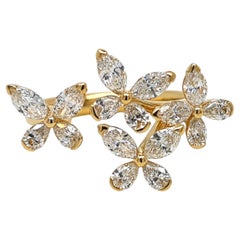 1.80 Carat Pear and Marquise Diamond Yellow Gold Ring
