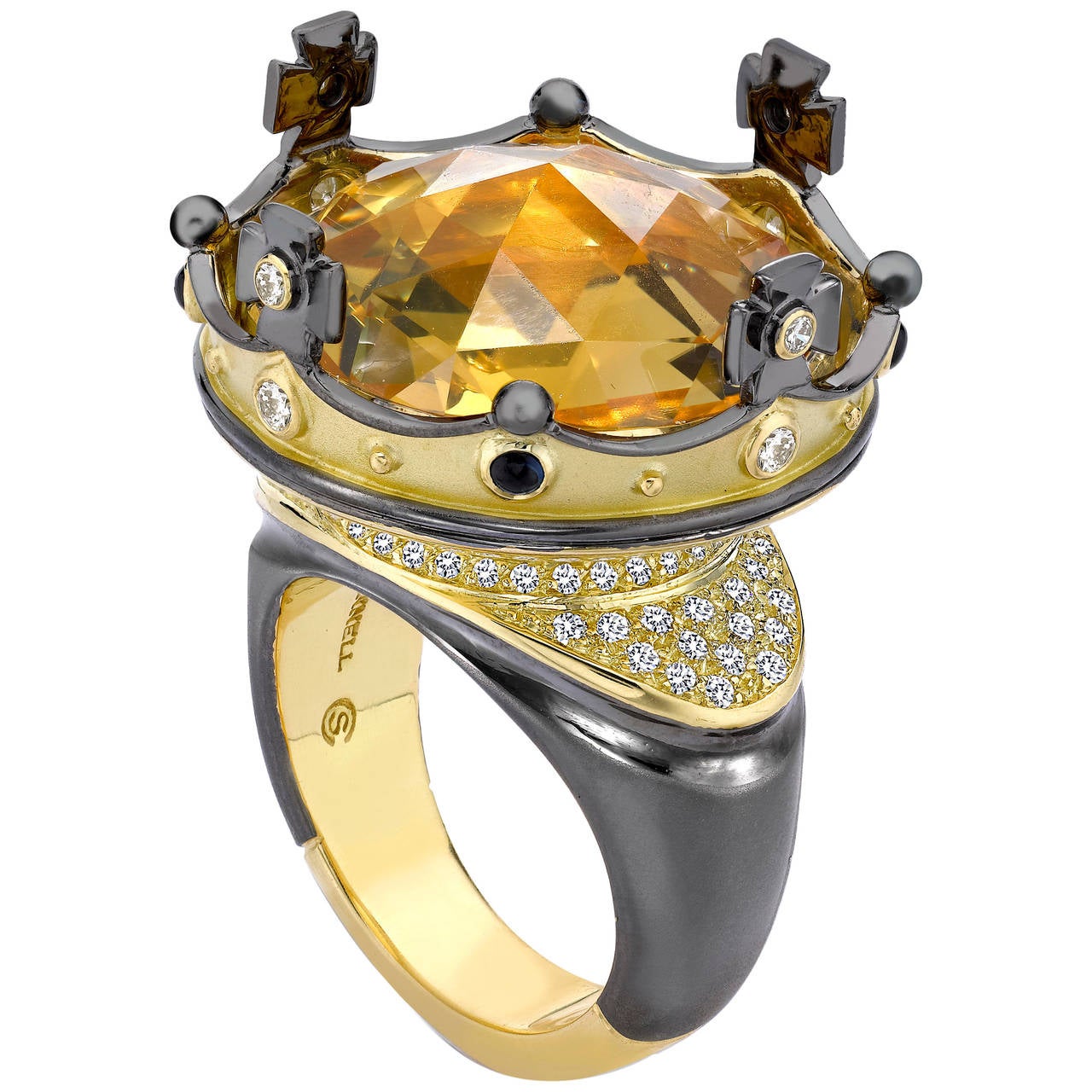 Theo Fennell Citrine Sapphire Diamond gold Coronet Ring For Sale