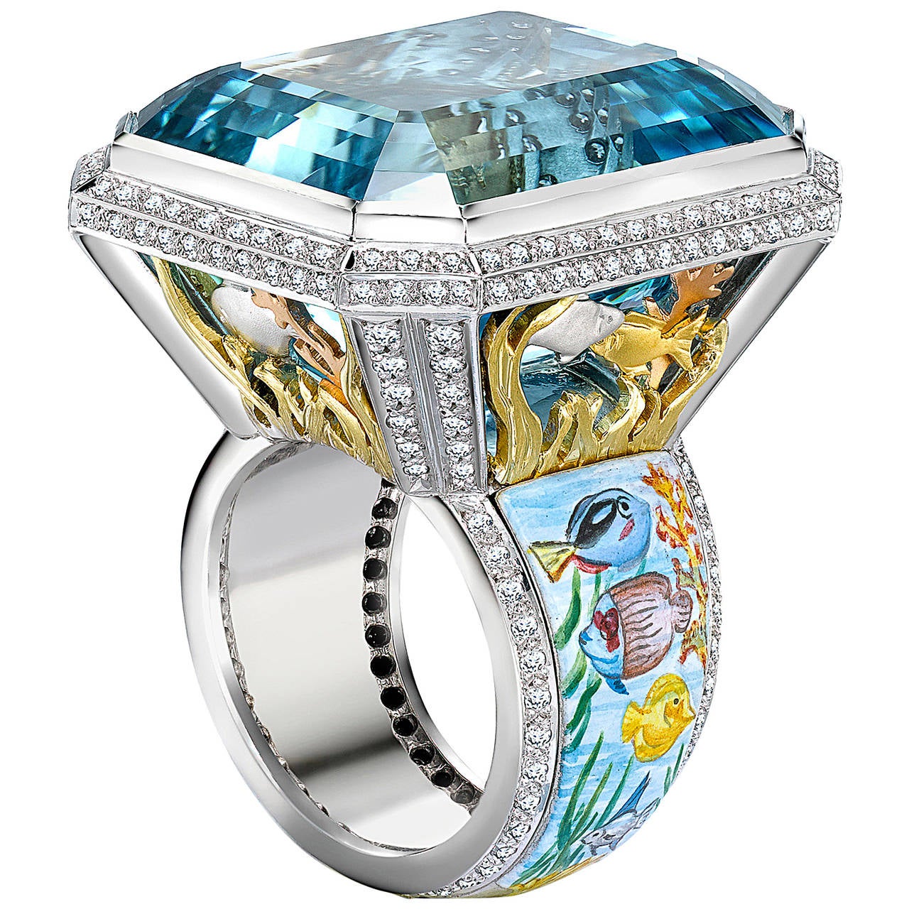 Theo Fennell Aquamarine Diamond Gold Cocktail Ring For Sale
