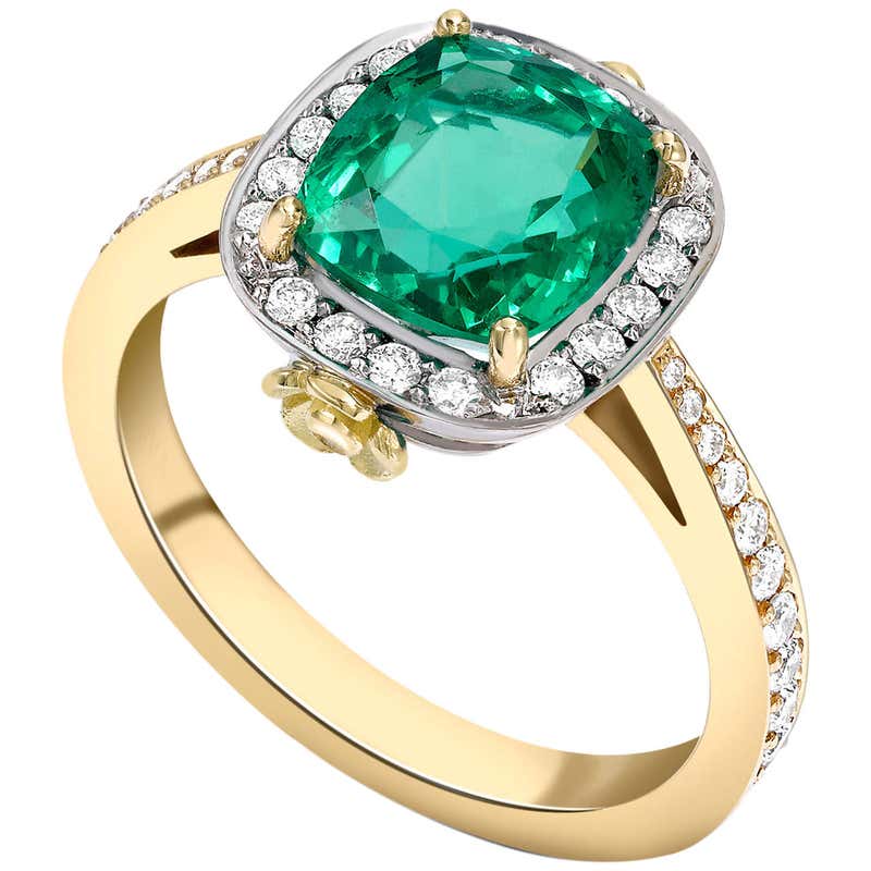 Theo Fennell Cushion Cut Emerald Diamond Two Color Gold Engagement Ring ...