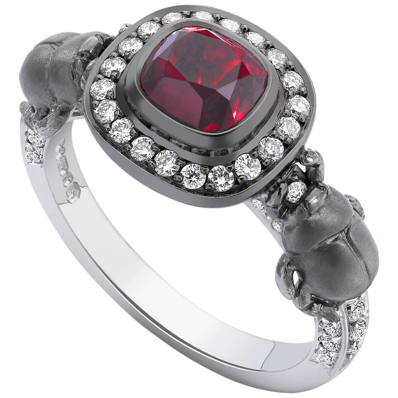 Theo Fennell Spinel Diamond Rhodium Gold Beetle Tryst Engagement Ring For Sale