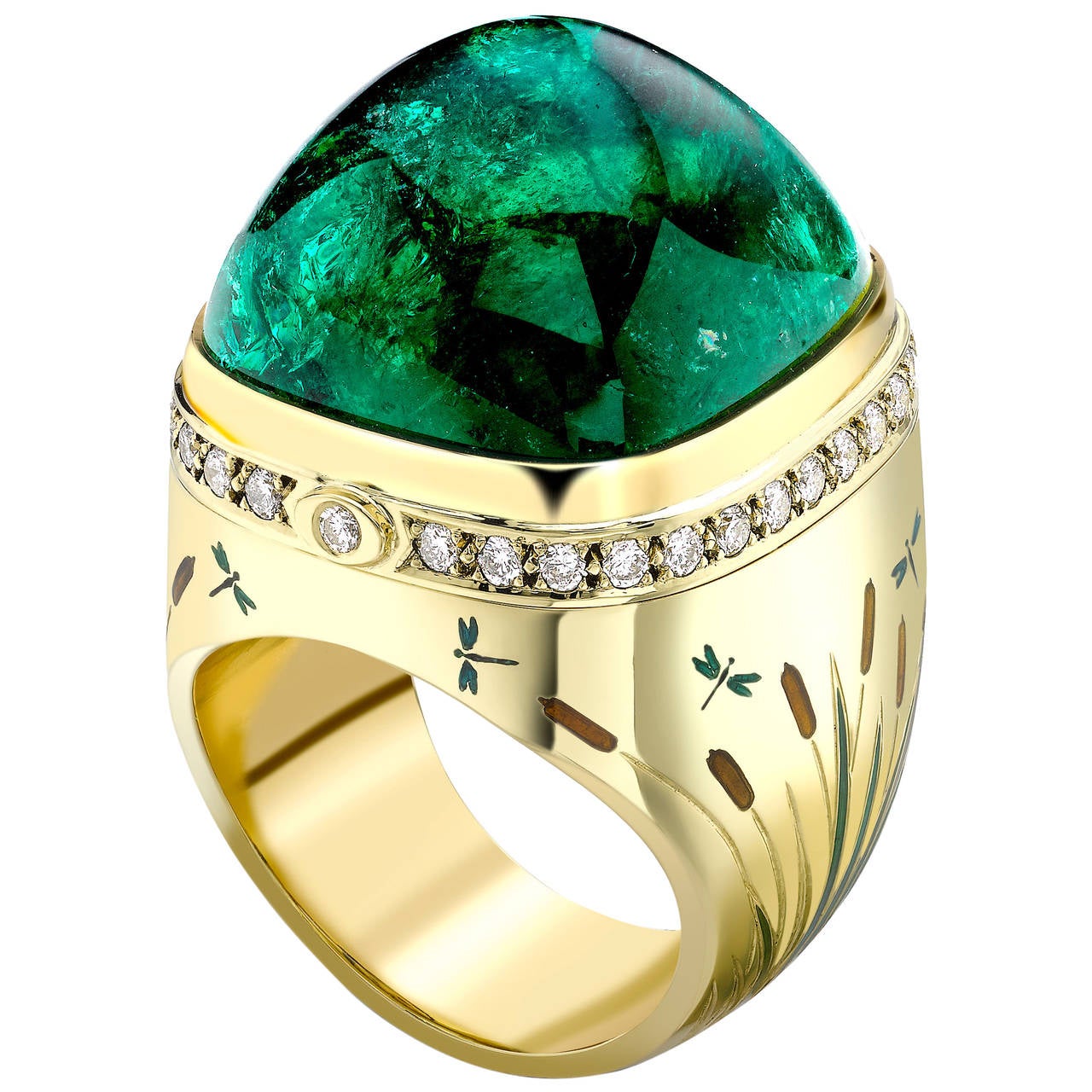 Theo Fennell Emerald Diamond Opening Kissing Frog Cocktail Ring For Sale