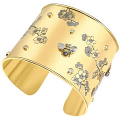 Theo Fennell Diamond Gold Bee and Cherry Blossom Scatter Cuff Bangle Bracelet