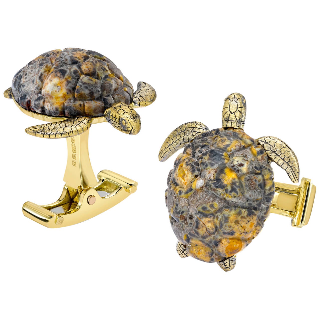 Theo Fennell Jasper Gold Sea Turtle Cufflinks For Sale
