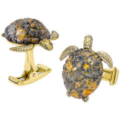 Theo Fennell Jasper Gold Sea Turtle Cufflinks