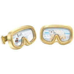 Vintage Theo Fennell Enamel Gold Arctic Explorer Goggle Cufflinks