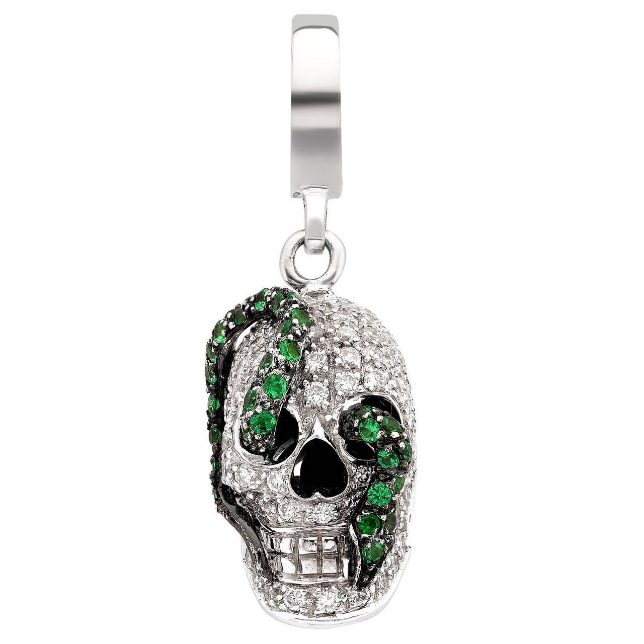 Theo Fennell Tsavorite diamond pave gold Skull and Snake Charm For Sale