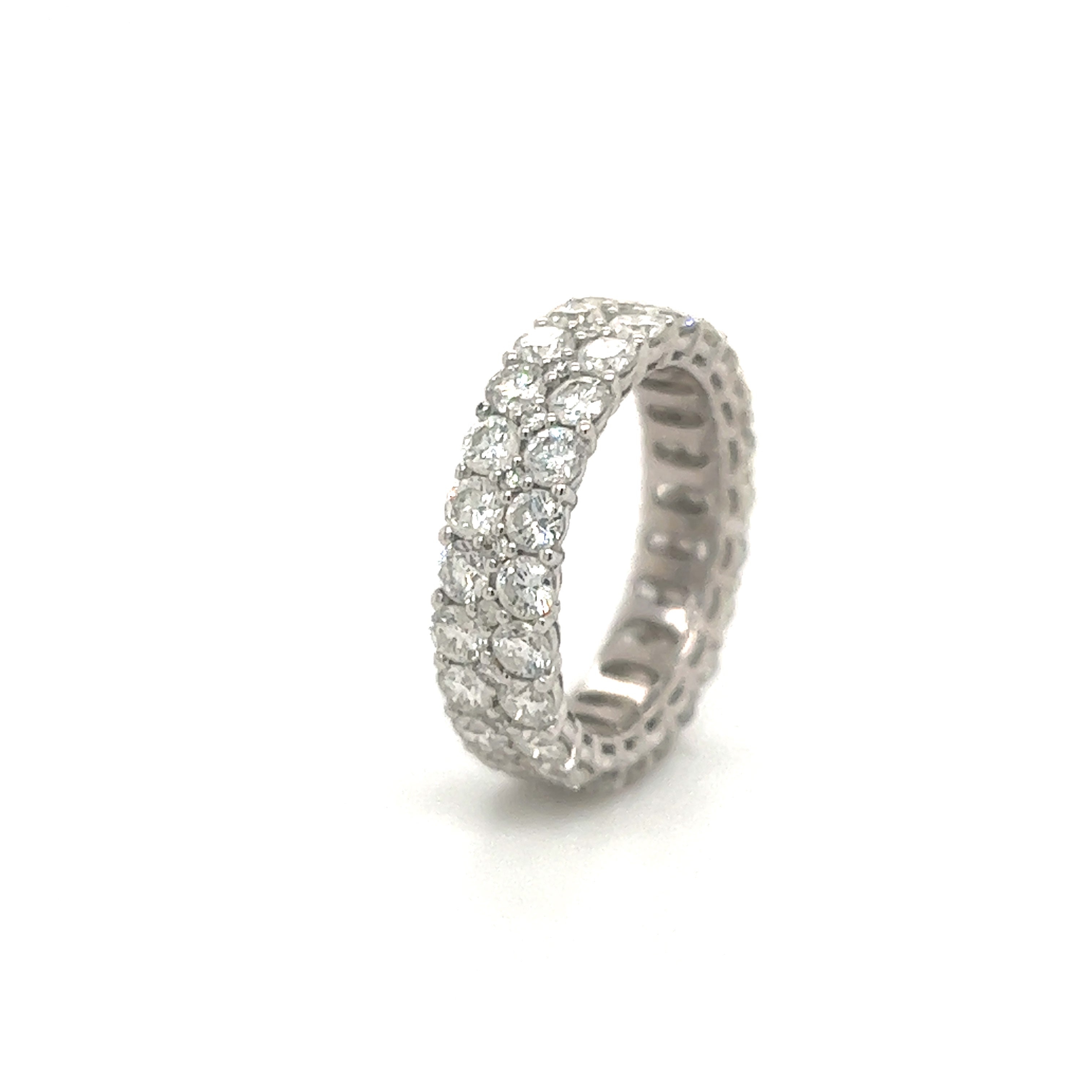 Modern Two Row Diamond Eternity Band Ring 18k 4.50 Carat For Sale