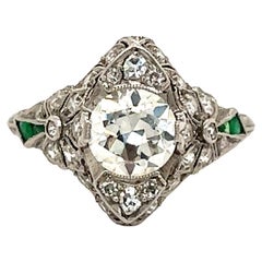 Art Deco Diamond & Emerald Platinum Ring