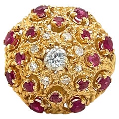 Estate Diamant & Rubin Edelstein Bombe Ring 18k Gelbgold