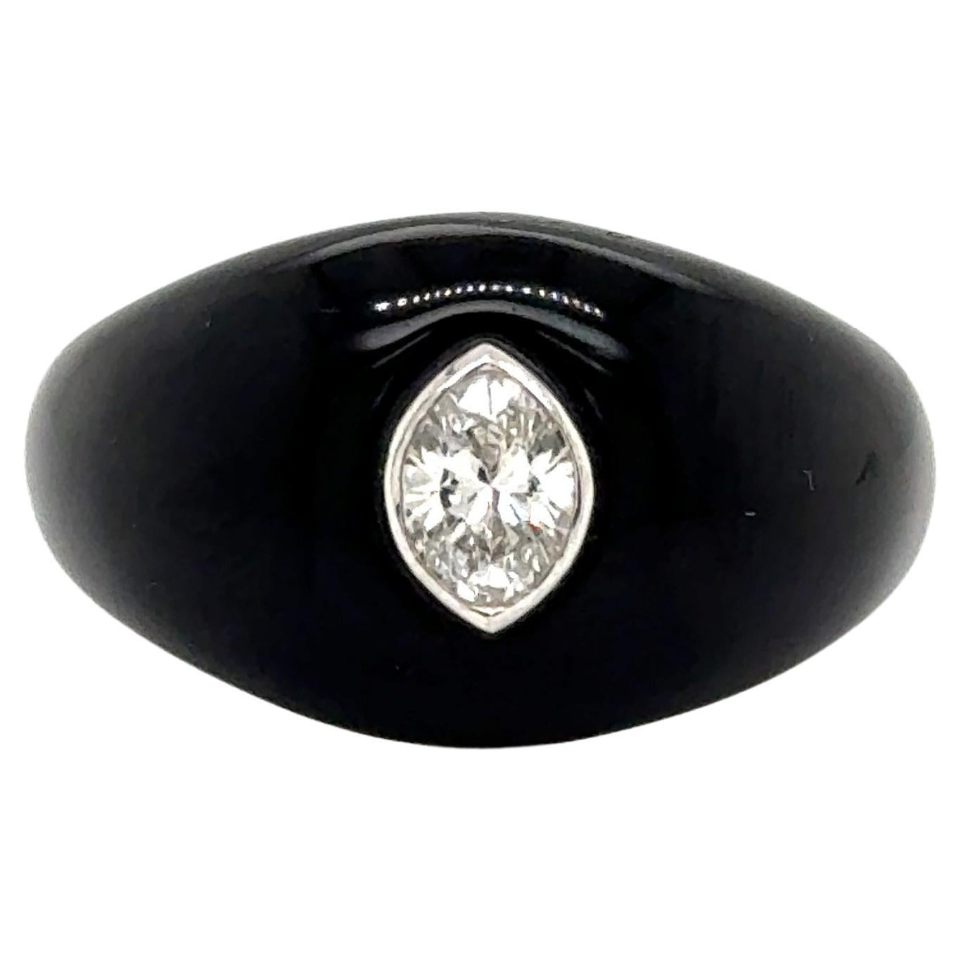 Natural Pear Shaped Diamond Gypsy Ring Black Resin 18k White Gold For Sale