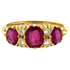 Vintage Scottish Ruby & Diamond 18k Yellow Gold Band Ring