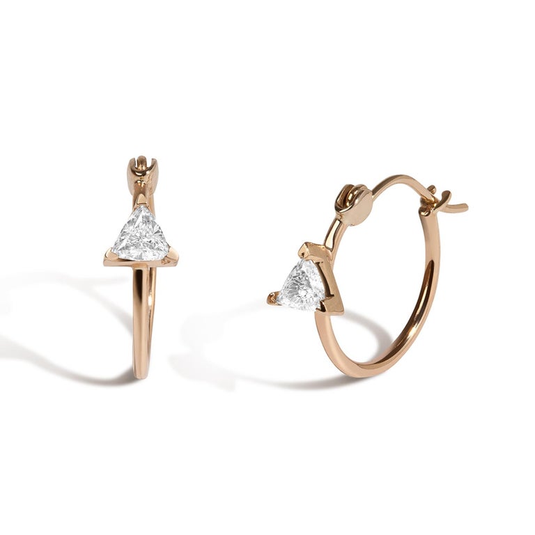 White Trillion Diamond 0 46 Carat 14 Karat Yellow Gold Hoop Earrings Contemporary White Trillion Diamond 0 46 Carat 14 Karat Yellow Gold Hoop Earrings For