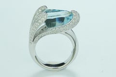 7.67 Carat Trillion Cut Aquamarine and Diamond Cocktail Ring