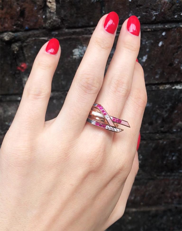 Contemporary Stellar Ruby and Diamond Wing Ring For Sale