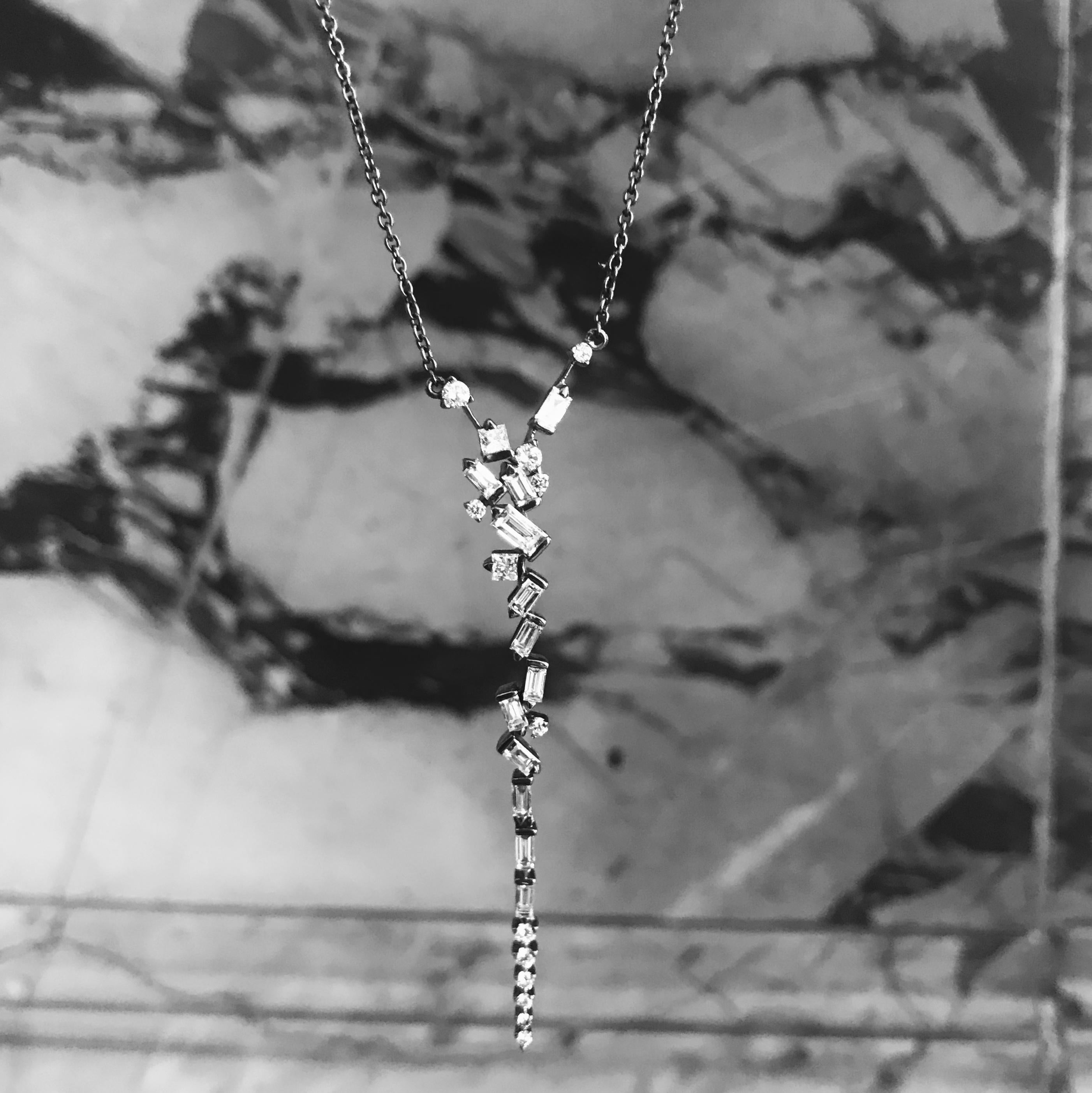 Baguette Cut Cosmic Diamond Long Drop Necklace For Sale