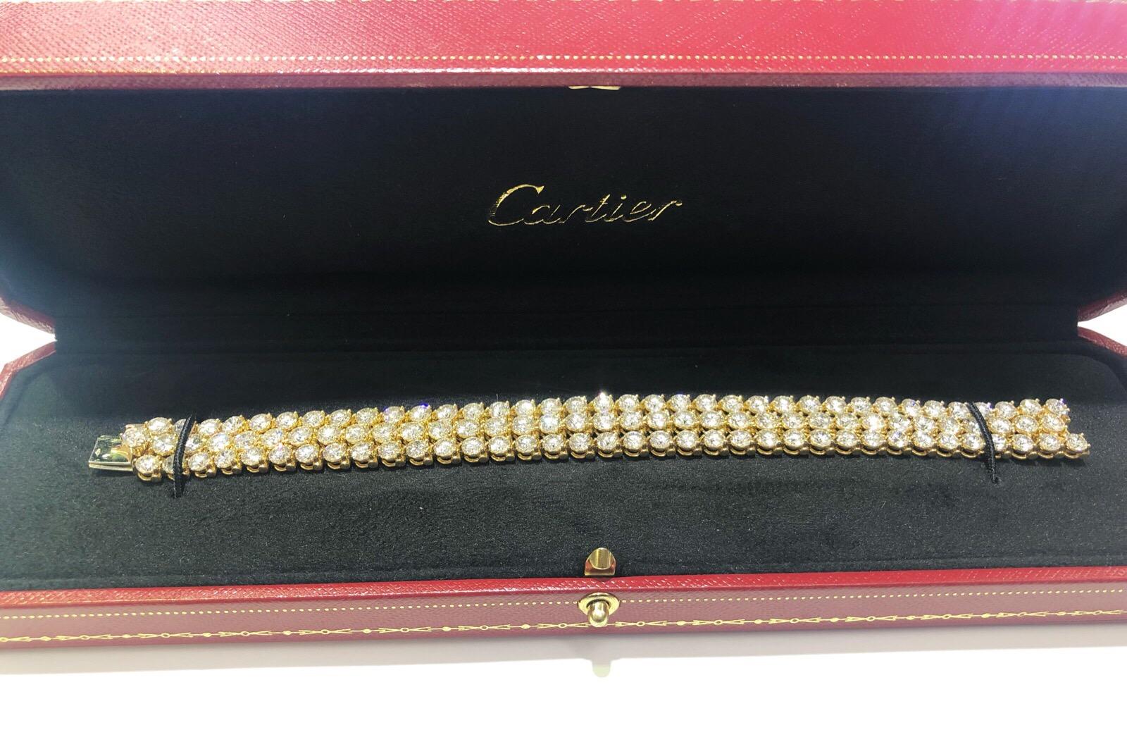 Cartier 18K Yellow Gold 3-Row Tennis Bracelet with approx 26.71 ctw Diamonds 2