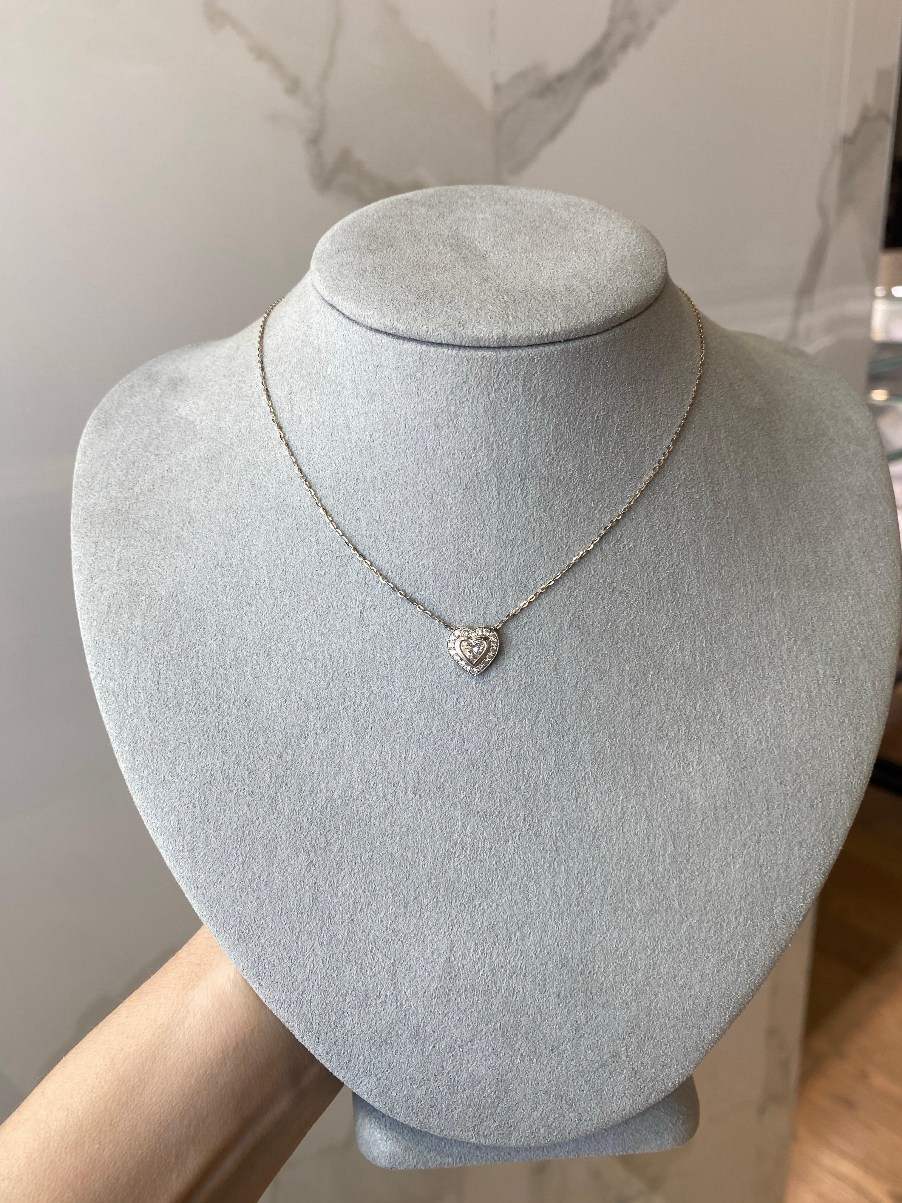 0.63ctw Bezel Set Heart Shaped Diamond with Halo Pendant Necklace 18k White Gold For Sale 5