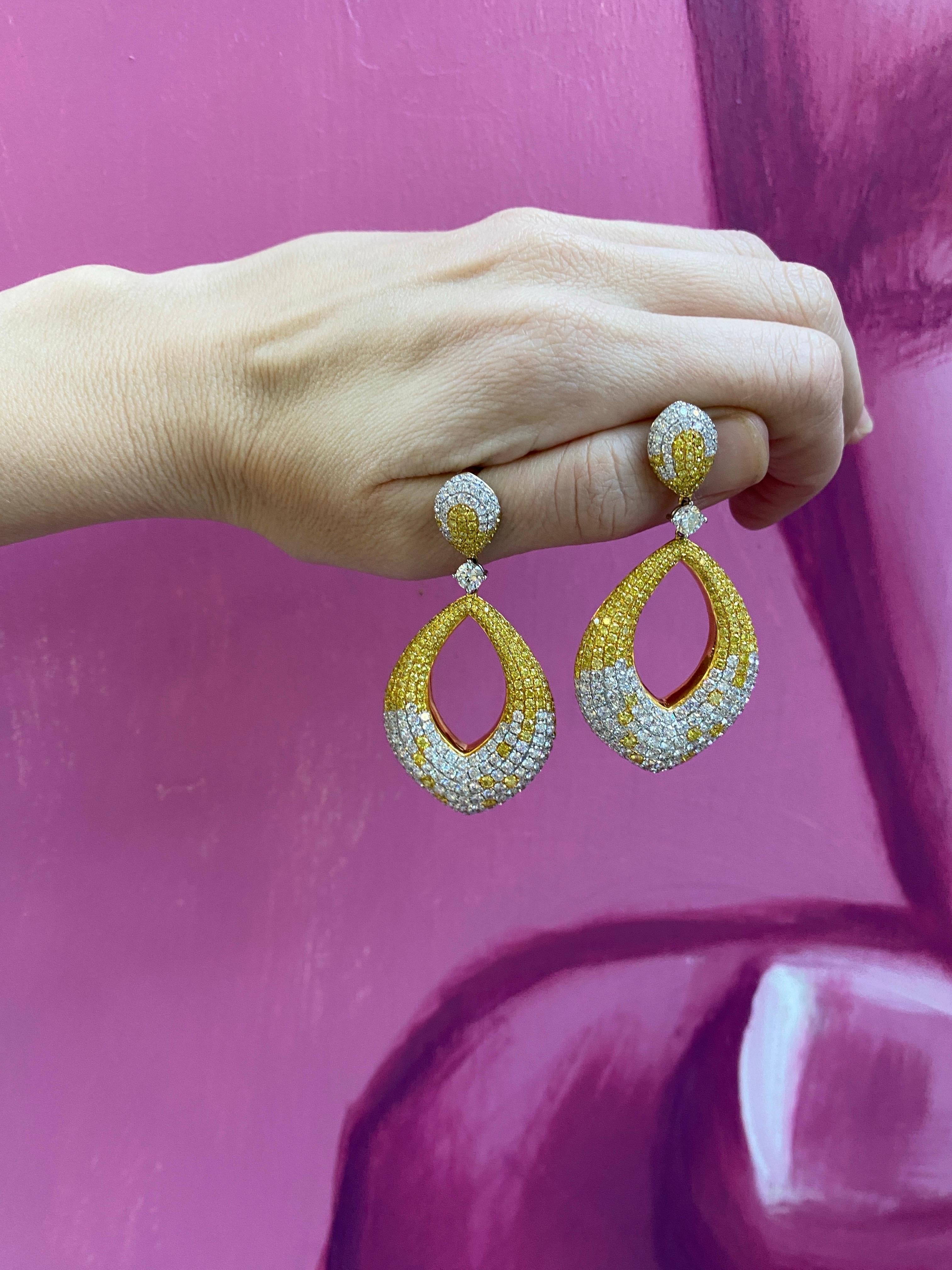 15.95 Carat Natural Fancy Yellow & Colorless Brilliant Diamonds on 18K Earrings For Sale 4