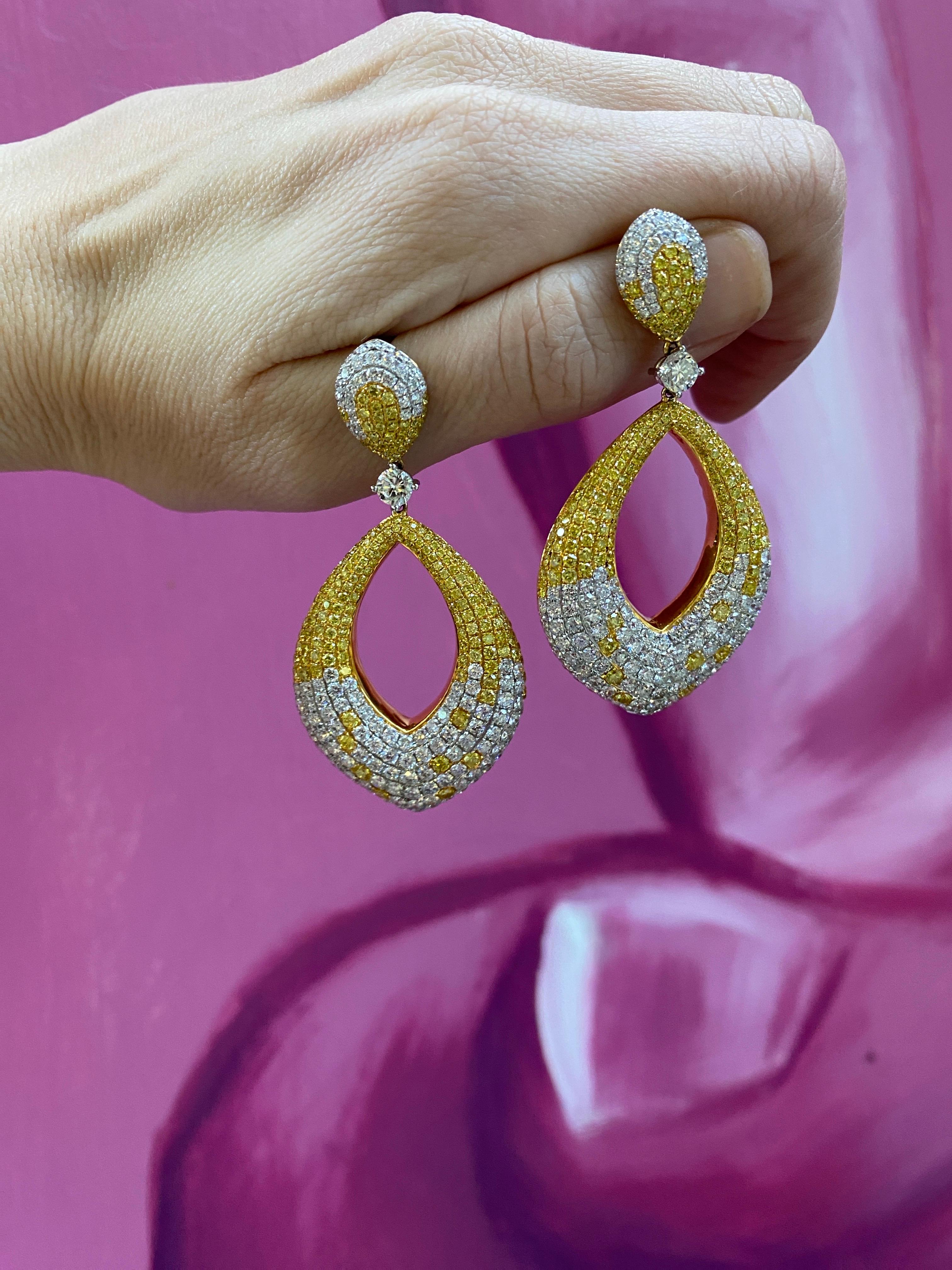 15.95 Carat Natural Fancy Yellow & Colorless Brilliant Diamonds on 18K Earrings For Sale 3