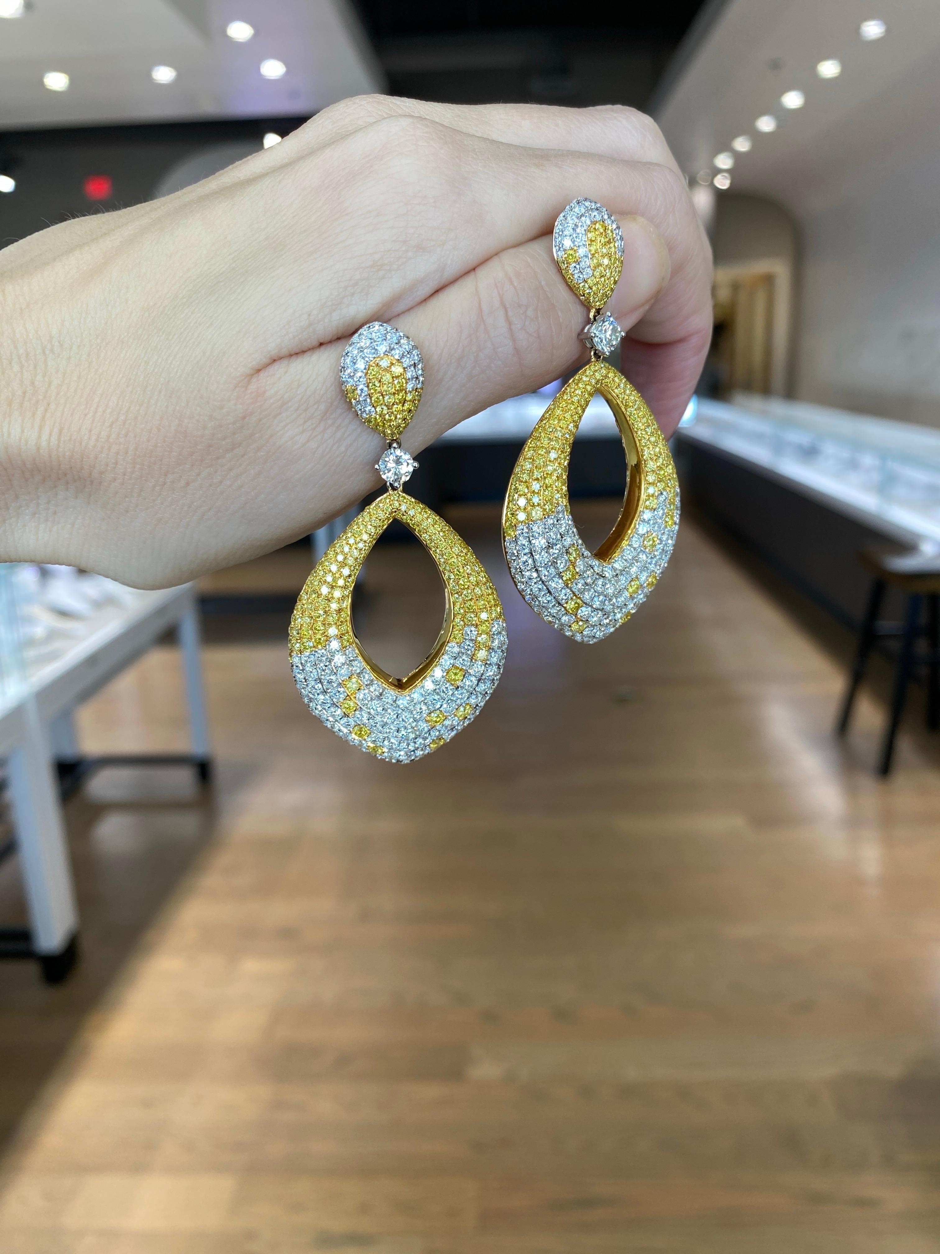 15.95 Carat Natural Fancy Yellow & Colorless Brilliant Diamonds on 18K Earrings For Sale 6