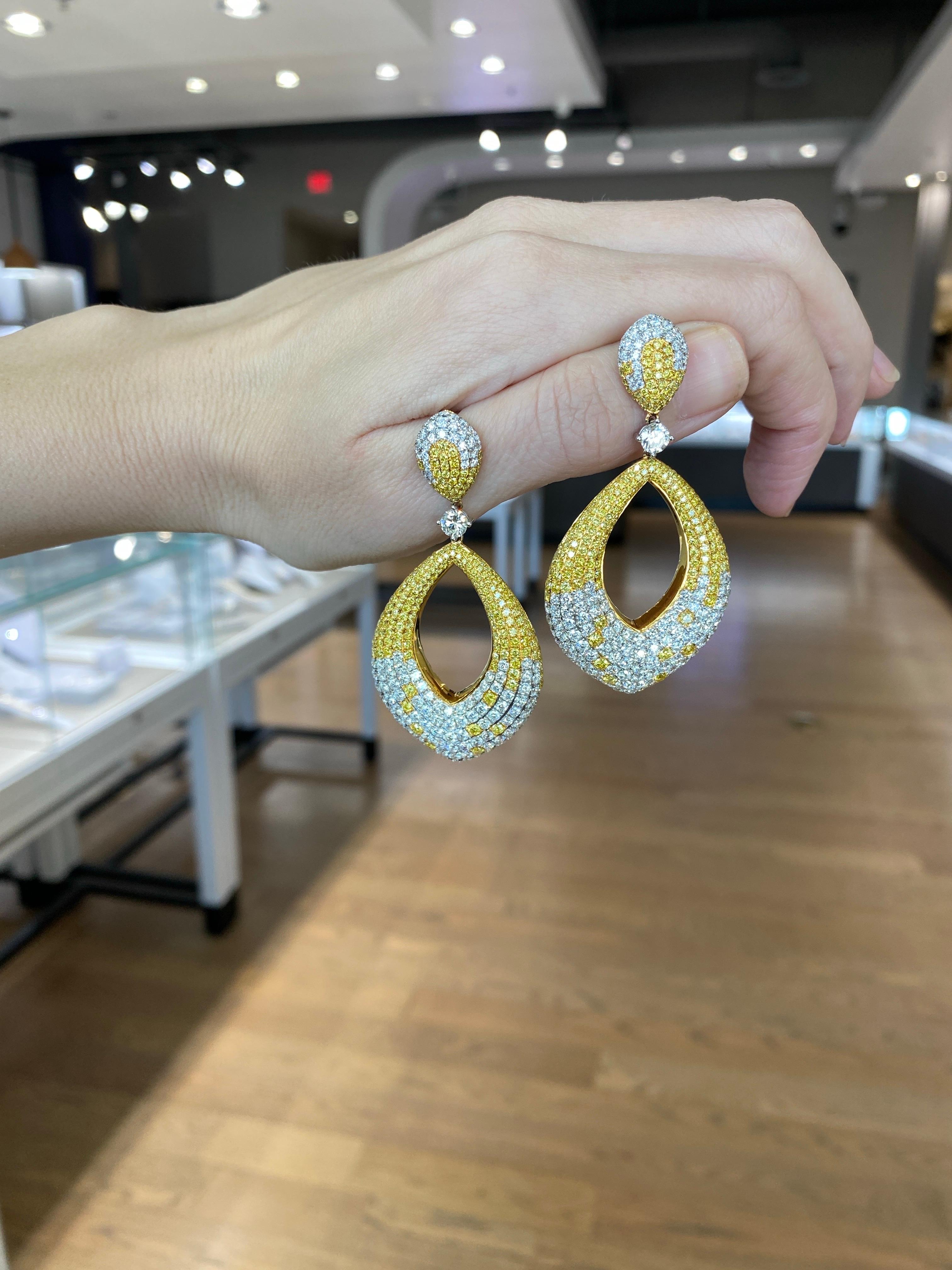 15.95 Carat Natural Fancy Yellow & Colorless Brilliant Diamonds on 18K Earrings For Sale 5