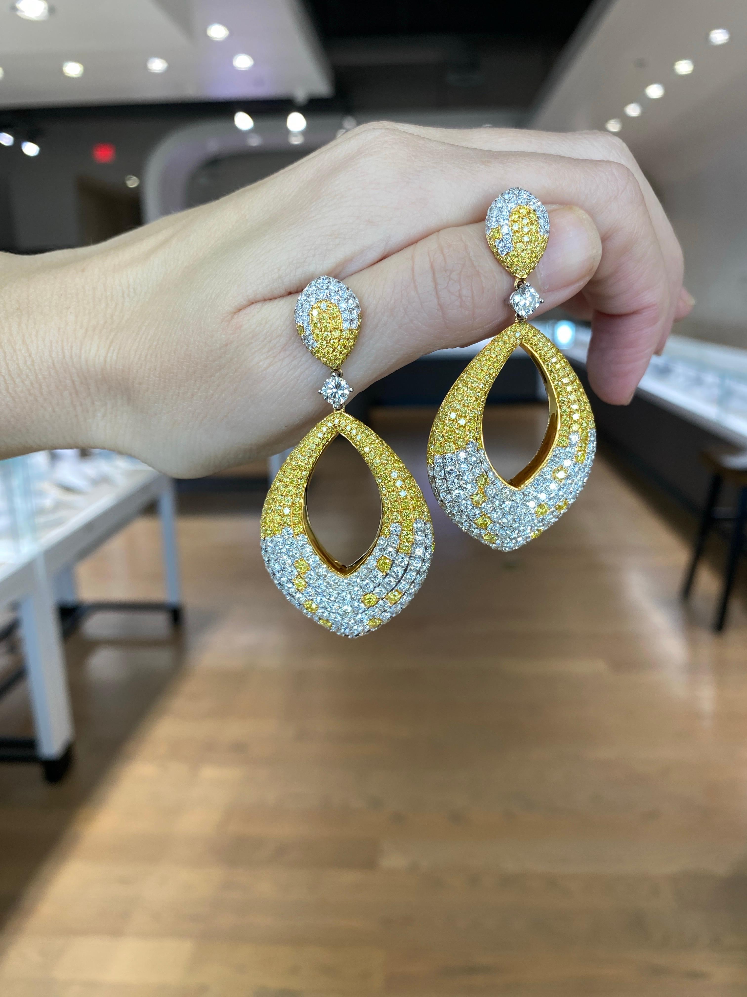 15.95 Carat Natural Fancy Yellow & Colorless Brilliant Diamonds on 18K Earrings For Sale 7