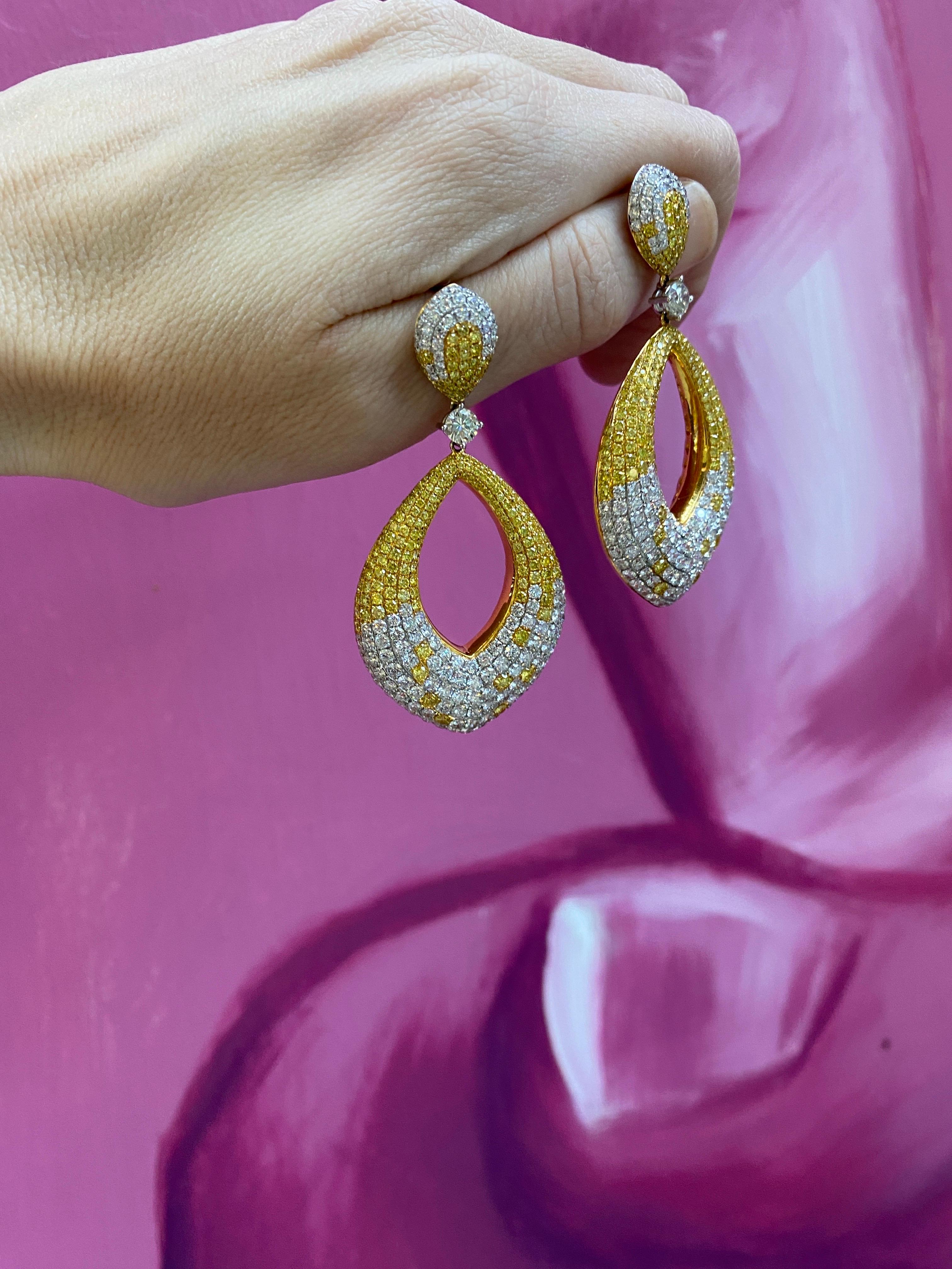 15.95 Carat Natural Fancy Yellow & Colorless Brilliant Diamonds on 18K Earrings For Sale 8