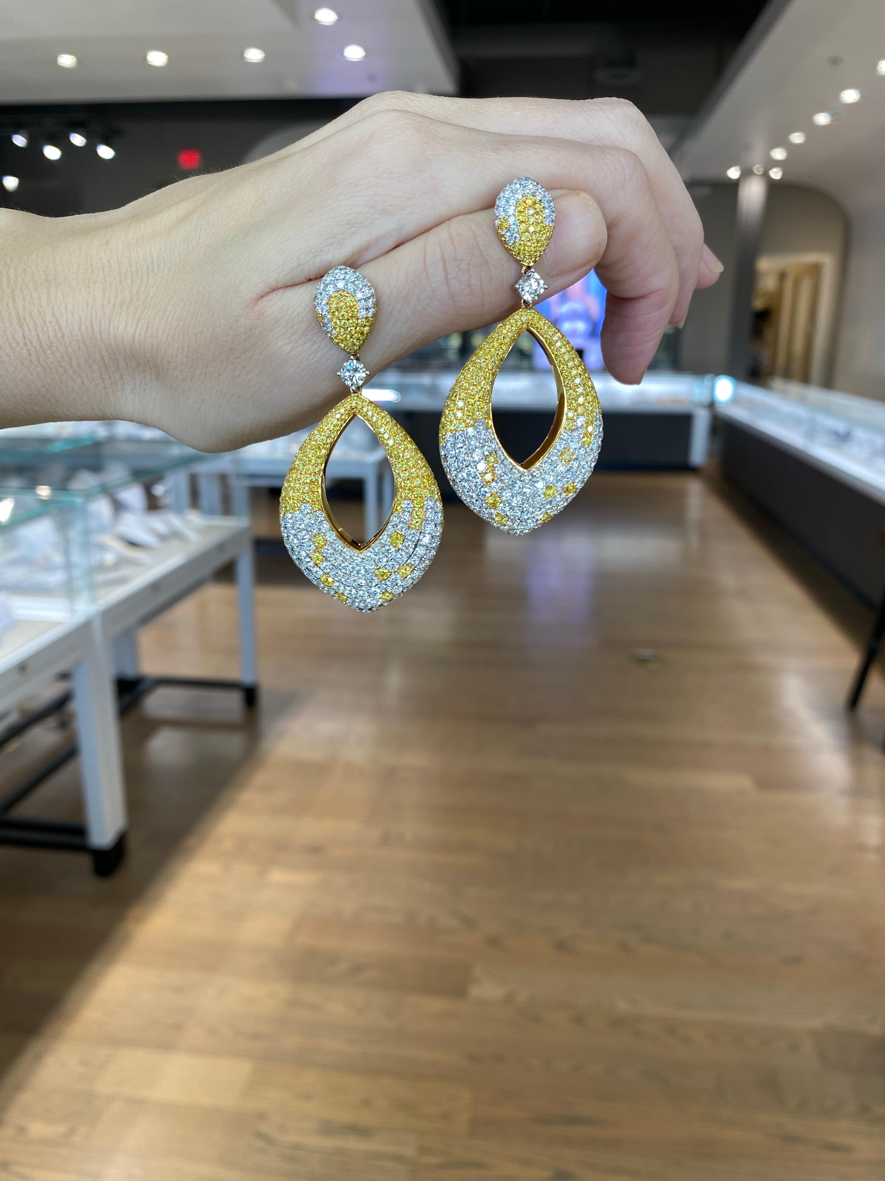 15.95 Carat Natural Fancy Yellow & Colorless Brilliant Diamonds on 18K Earrings For Sale 9