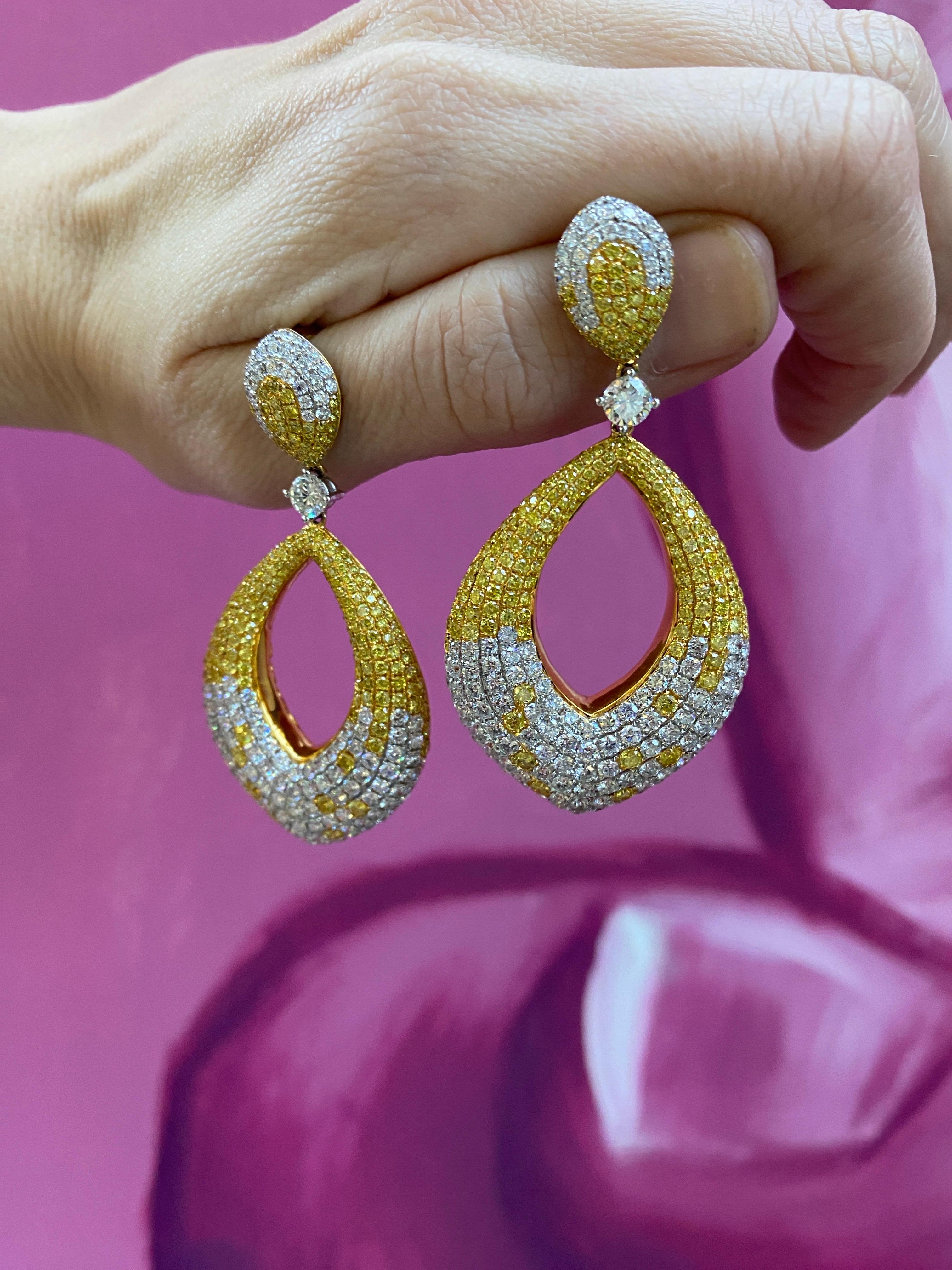 15.95 Carat Natural Fancy Yellow & Colorless Brilliant Diamonds on 18K Earrings For Sale 10