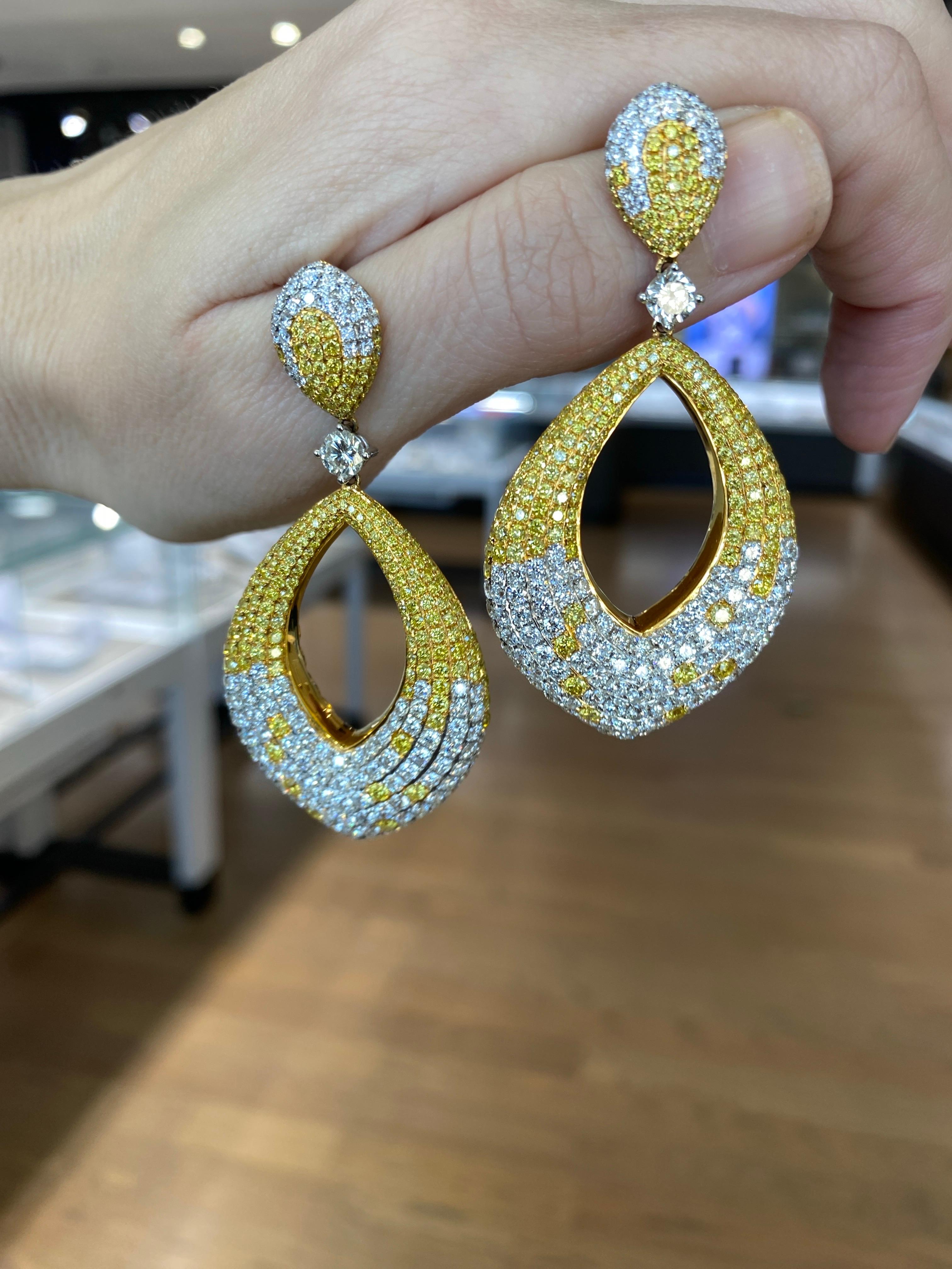 15.95 Carat Natural Fancy Yellow & Colorless Brilliant Diamonds on 18K Earrings For Sale 11