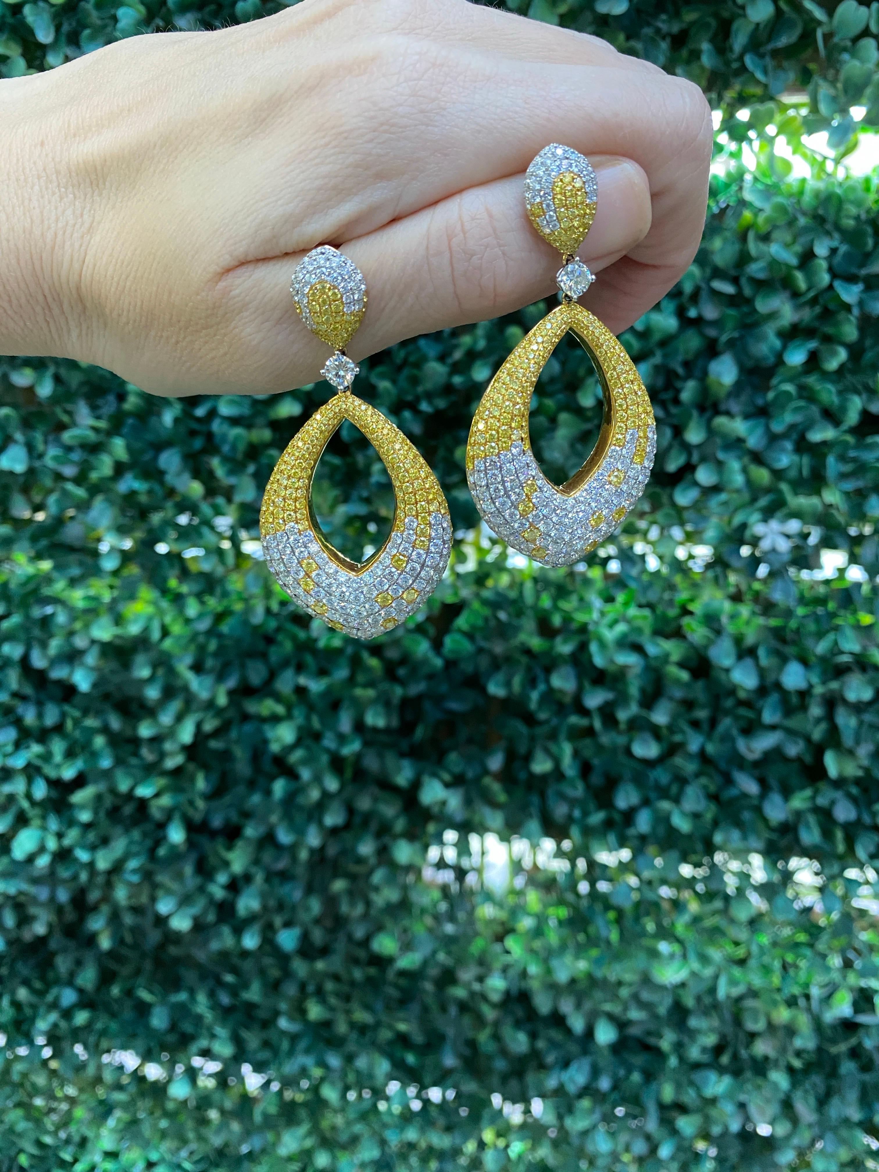 15.95 Carat Natural Fancy Yellow & Colorless Brilliant Diamonds on 18K Earrings For Sale 12