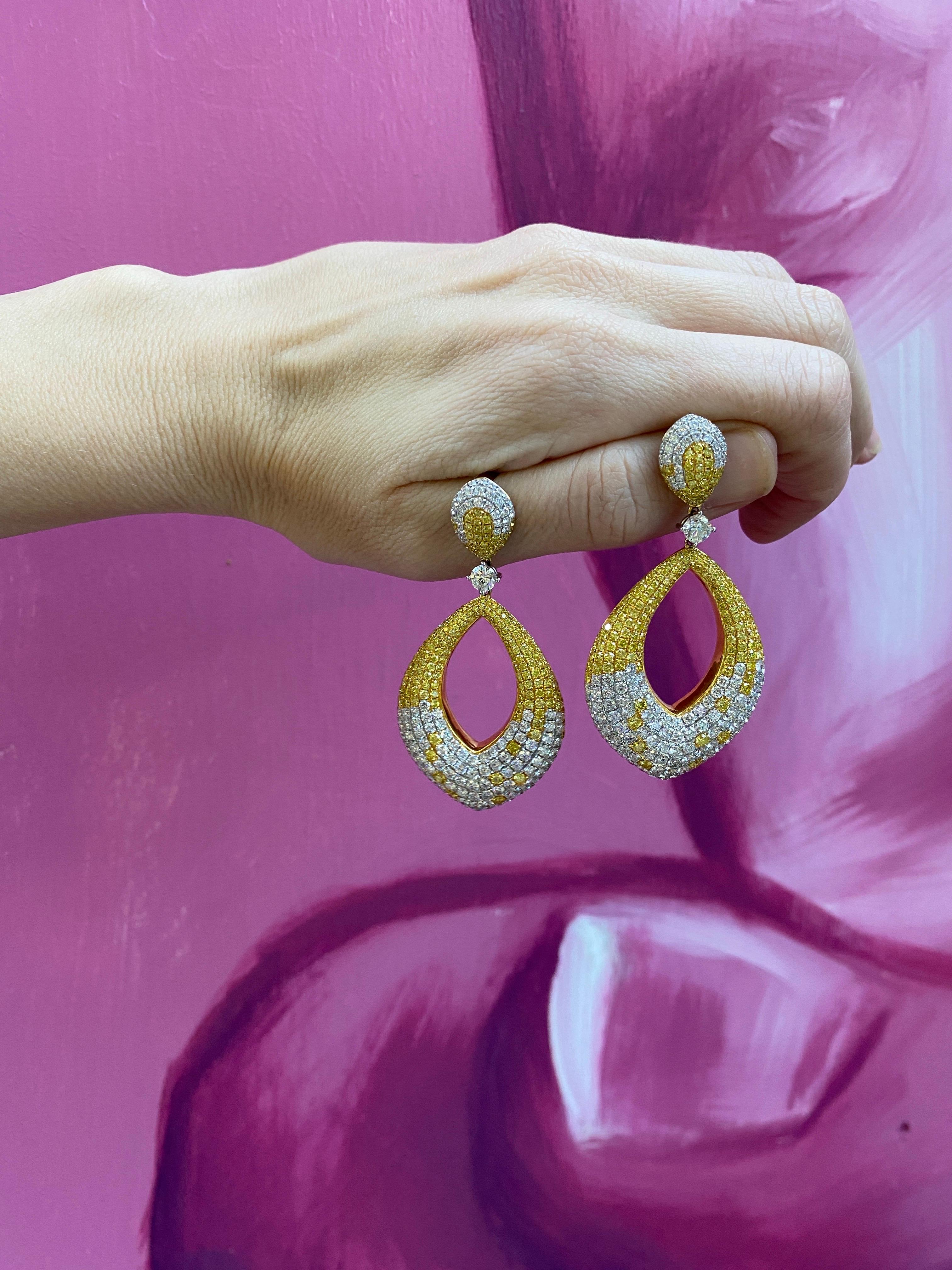 15.95 Carat Natural Fancy Yellow & Colorless Brilliant Diamonds on 18K Earrings For Sale 13
