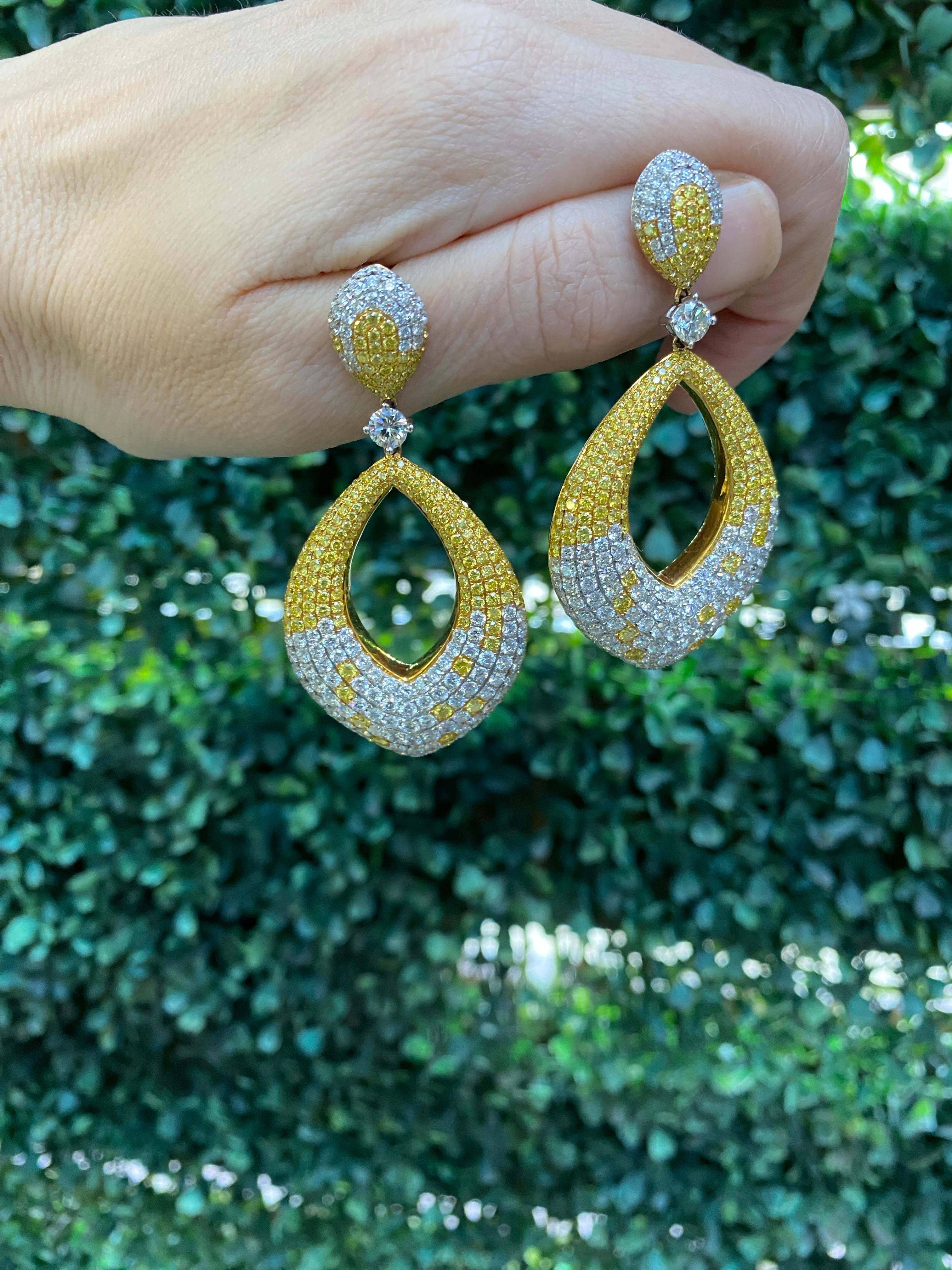 15.95 Carat Natural Fancy Yellow & Colorless Brilliant Diamonds on 18K Earrings For Sale 14