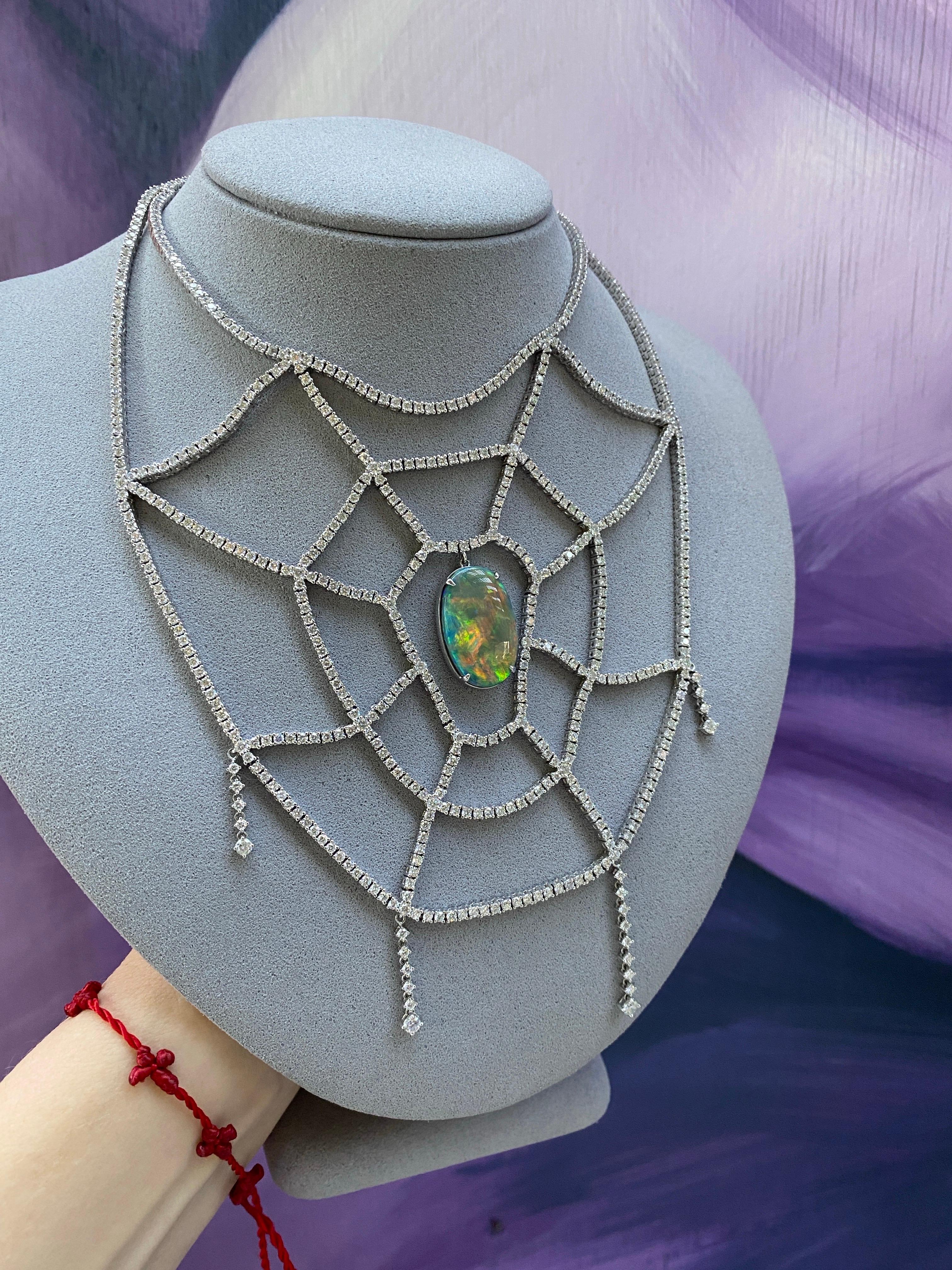 Collier en forme d'araignée avec opale noire ovale Lightning Ridge et diamants 16,19 carats en vente 8