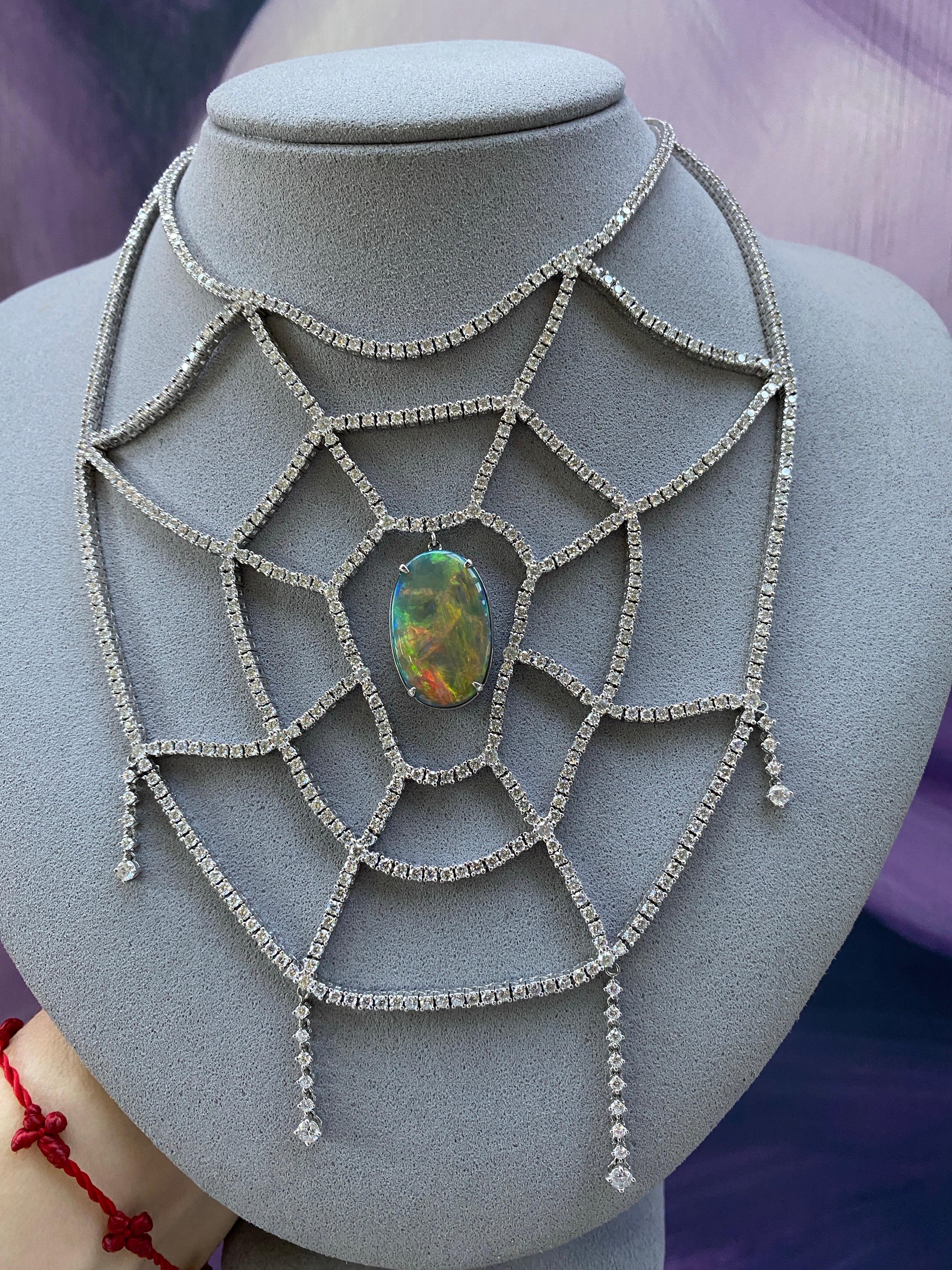 Collier en forme d'araignée avec opale noire ovale Lightning Ridge et diamants 16,19 carats en vente 10