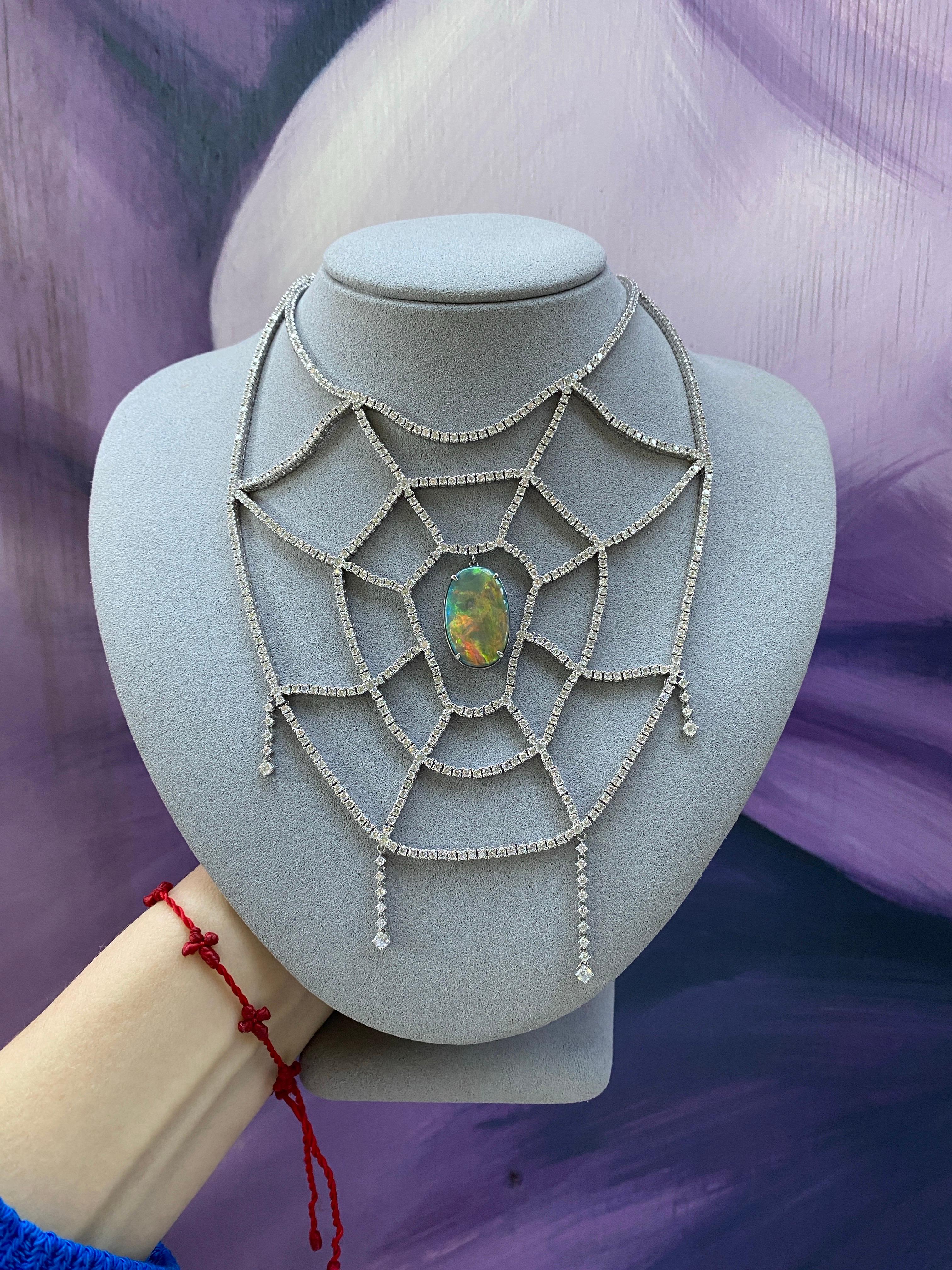 Collier en forme d'araignée avec opale noire ovale Lightning Ridge et diamants 16,19 carats en vente 12