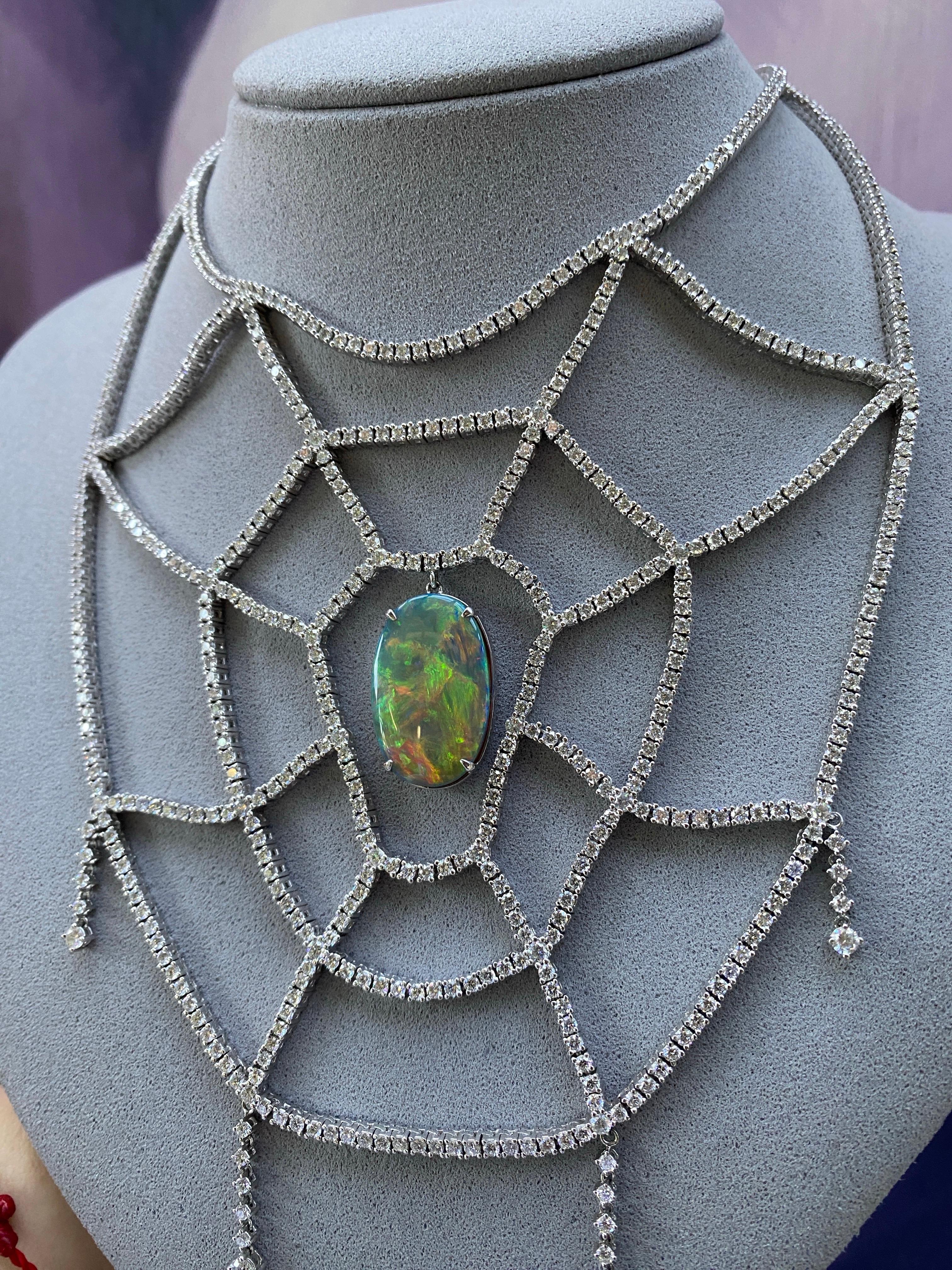Collier en forme d'araignée avec opale noire ovale Lightning Ridge et diamants 16,19 carats en vente 13