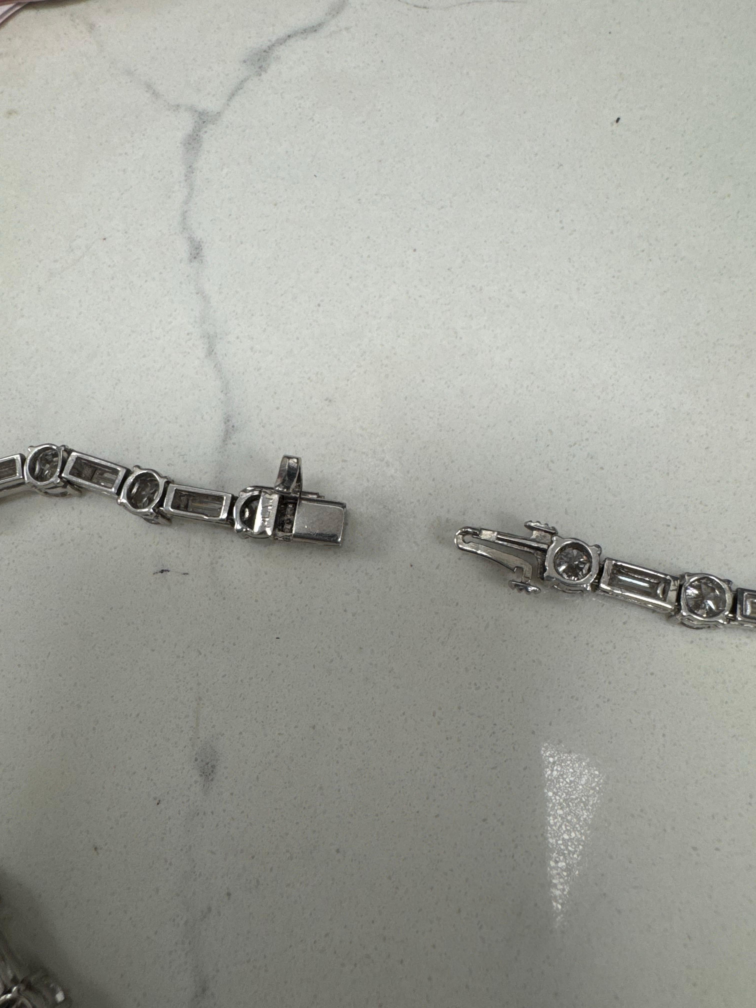 18.50 Carat Total Weight Natural Round and Baguette Diamond Tennis Necklace For Sale 7