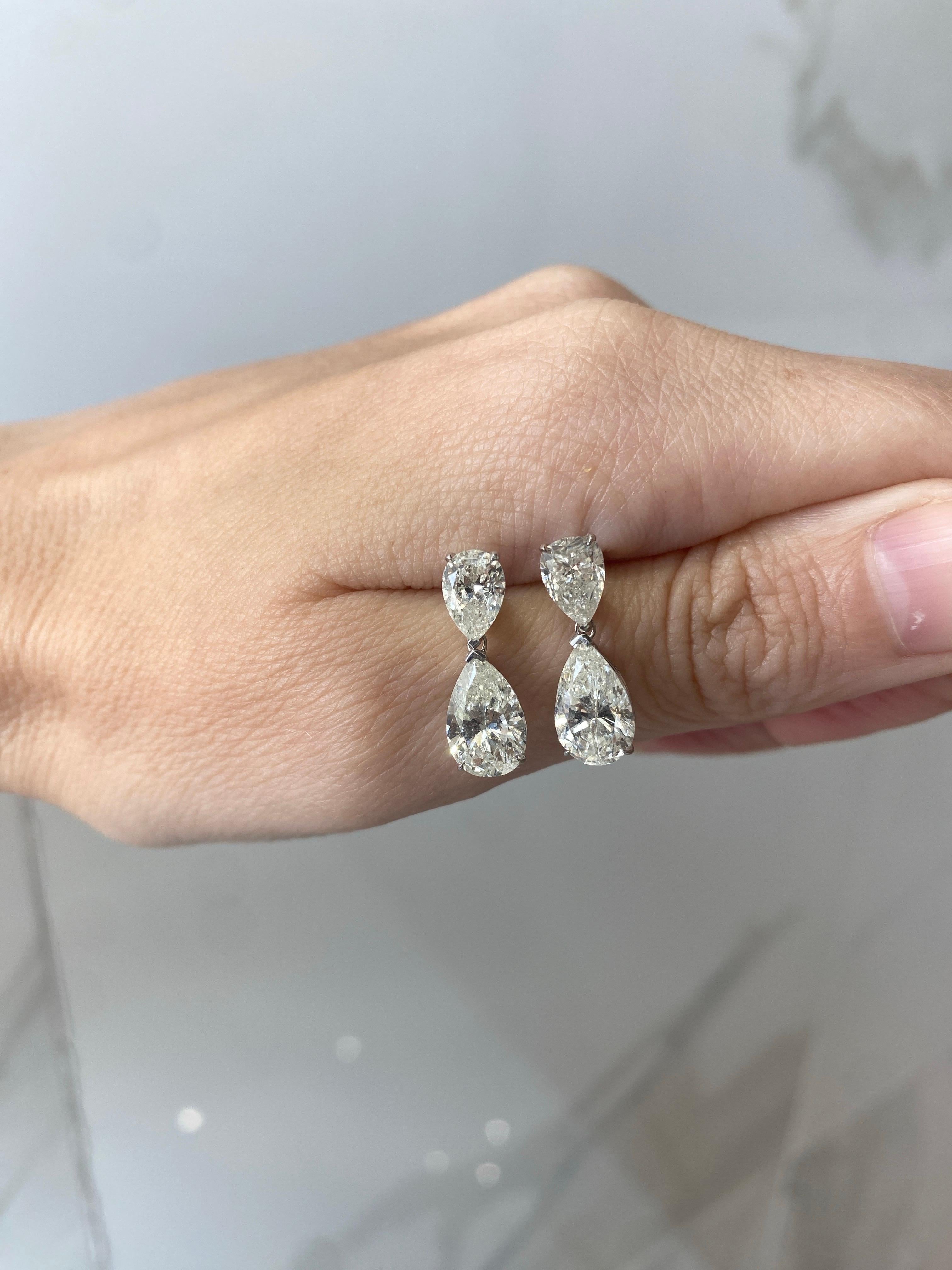 Tropfenohrringe aus 14 Karat Weißgold mit 5,93 Karat birnenförmigen Diamanten I-J I1-SI2 im Angebot 5